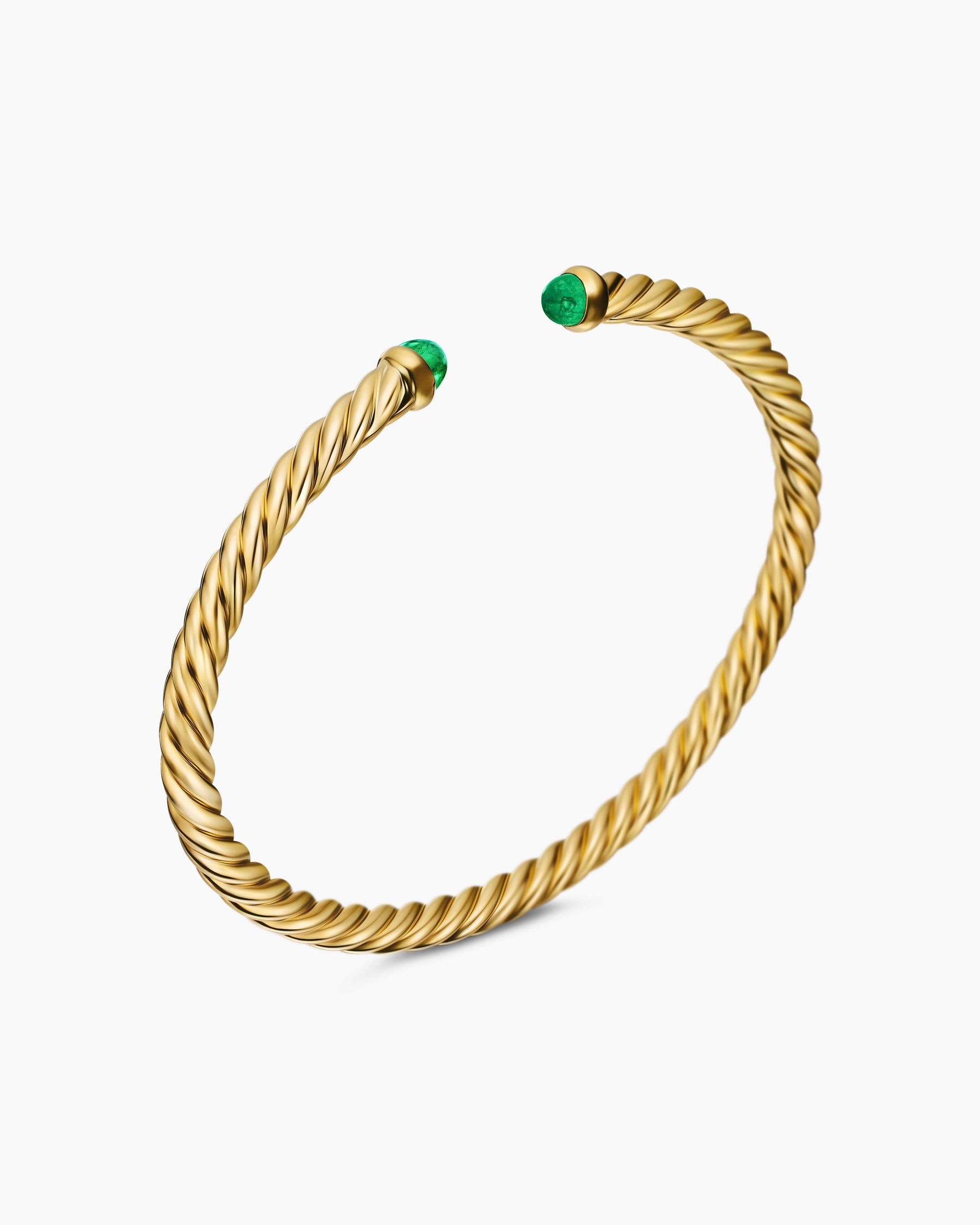 Cablespira Flex Bracelet in 18K Yellow Gold with Emeralds, 4mm - Image 3
