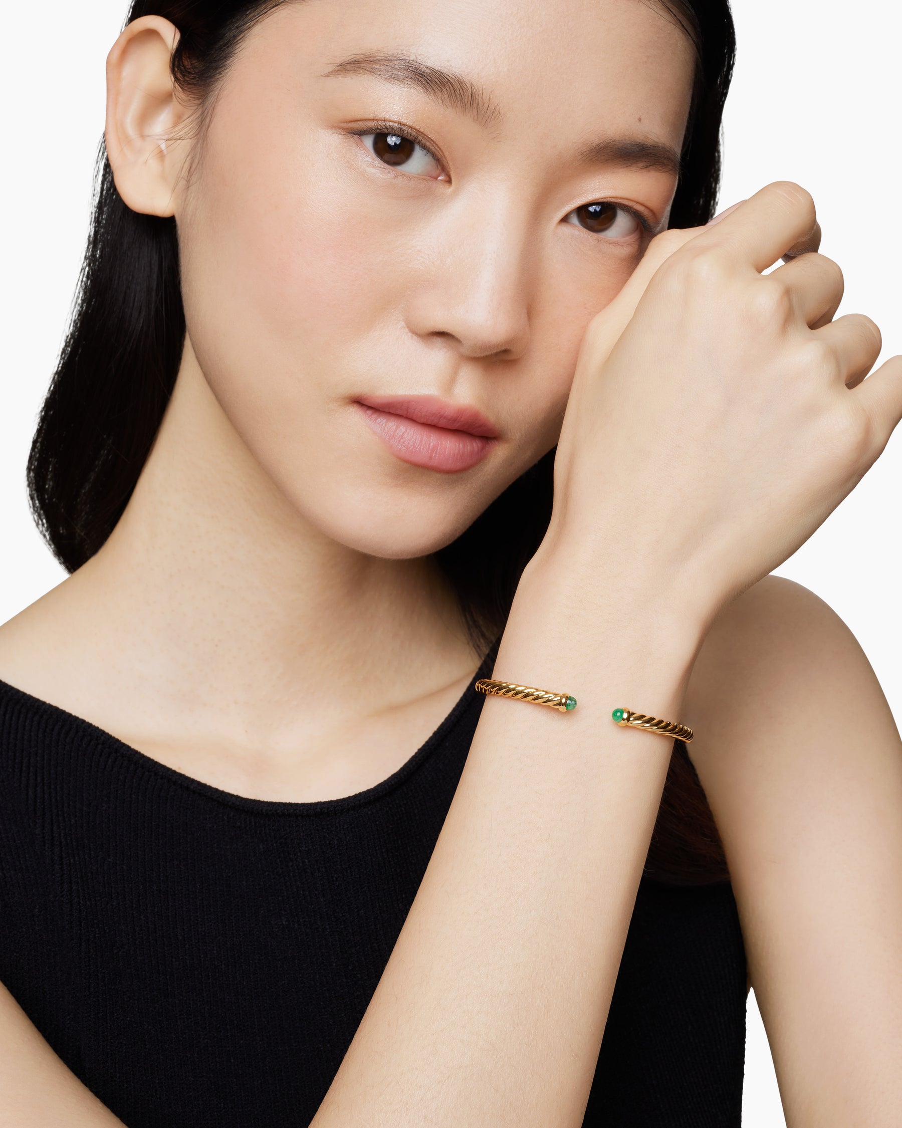 Cablespira Flex Bracelet in 18K Yellow Gold with Emeralds, 4mm - Image 7