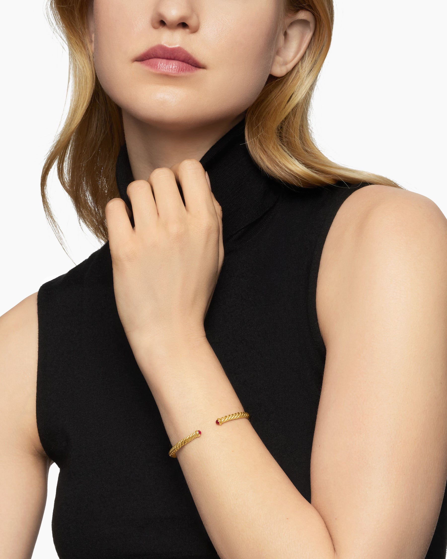 Alternative view of Cablespira Flex Bracelet in 18K Yellow Gold with Rubies, 4mm