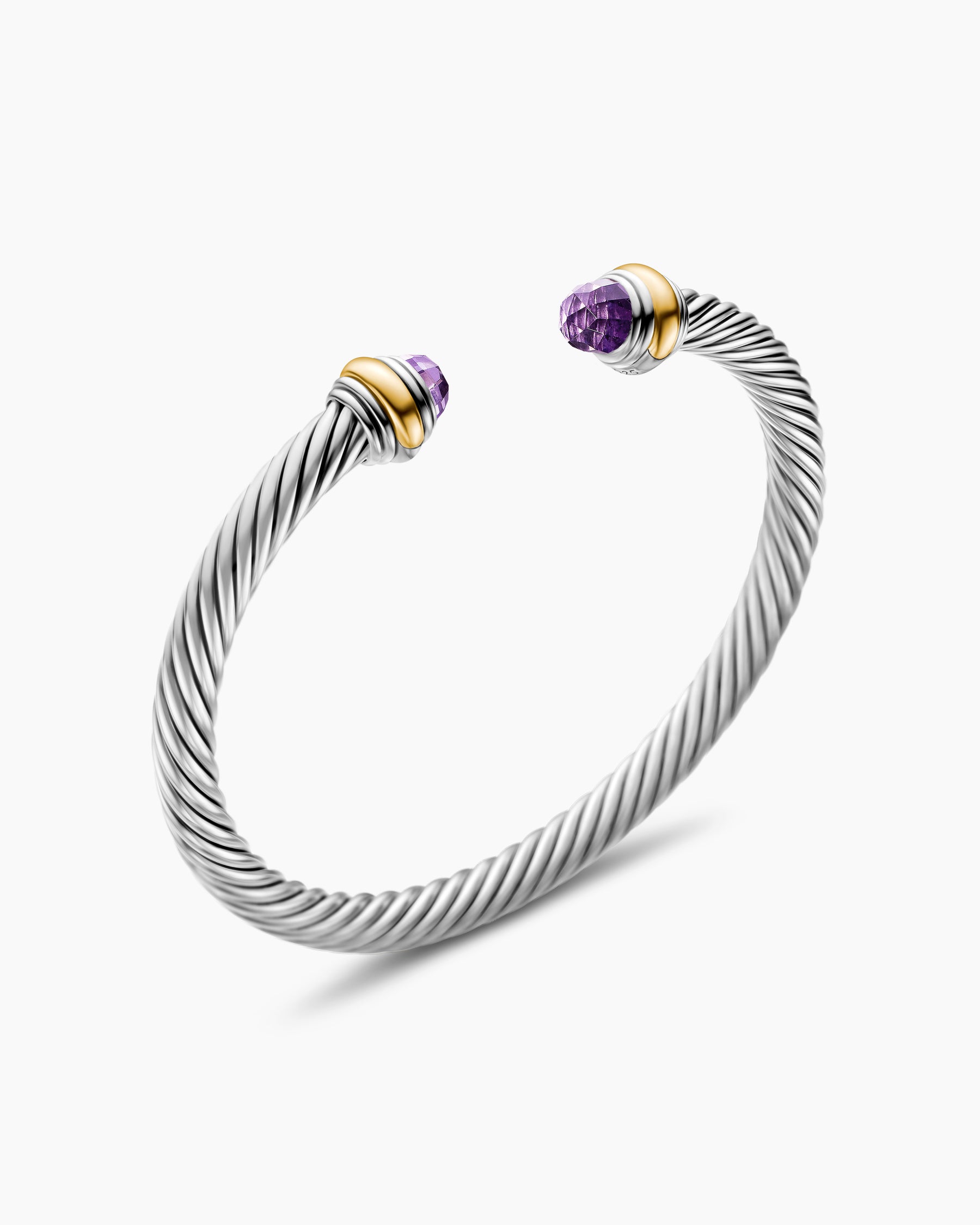 Classic Cable Bracelet in Sterling Silver with 14K Yellow Gold and Amethyst, 5mm - Image 3