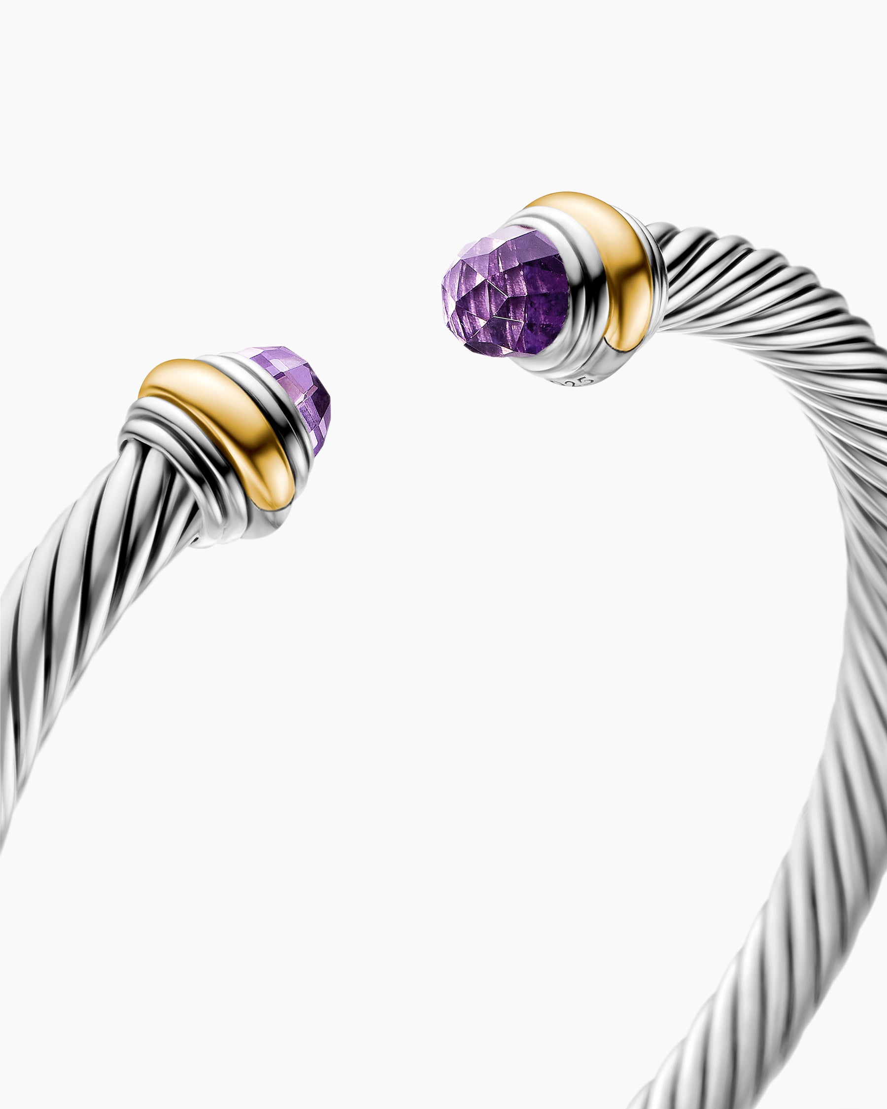 Classic Cable Bracelet in Sterling Silver with 14K Yellow Gold and Amethyst, 5mm - Image 5