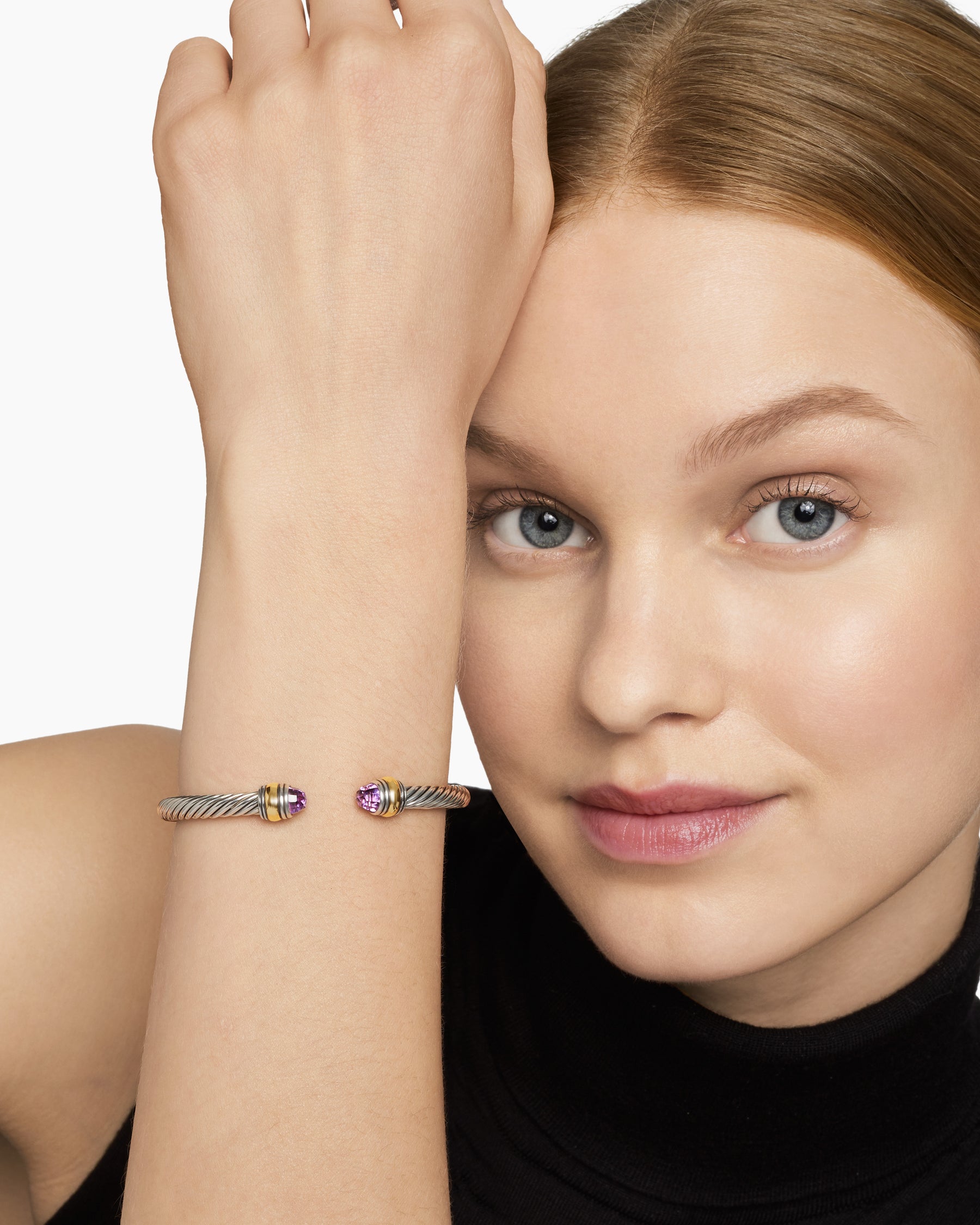 Classic Cable Bracelet in Sterling Silver with 14K Yellow Gold and Amethyst, 5mm - Image 7