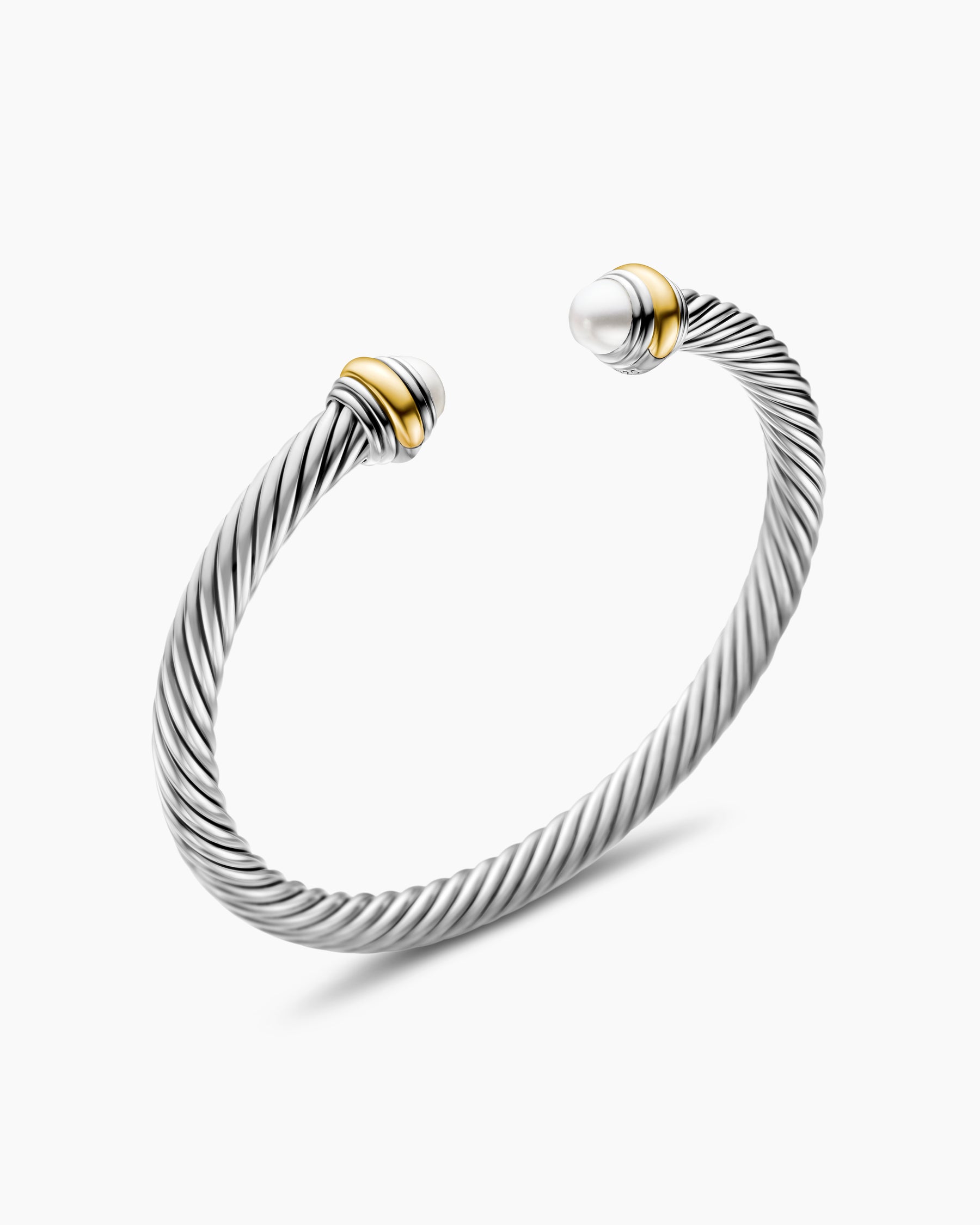 Classic Cable Bracelet in Sterling Silver with 14K Yellow Gold and Pearls, 5mm - Image 3