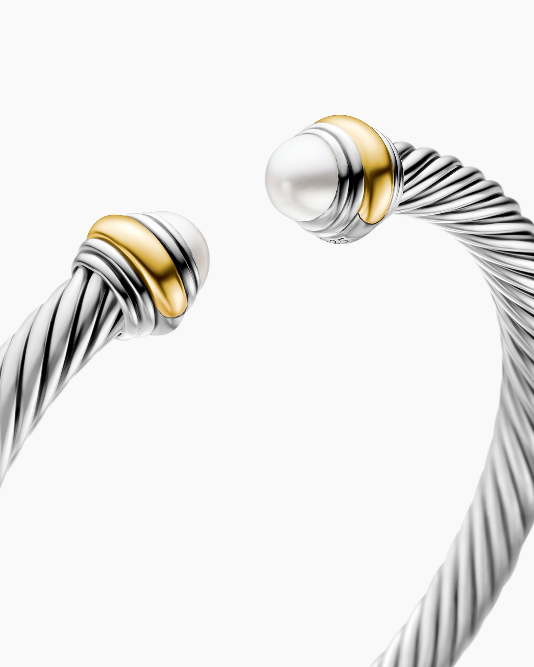 Classic Cable Bracelet in Sterling Silver with 14K Yellow Gold and Pearls, 5mm - Image 5