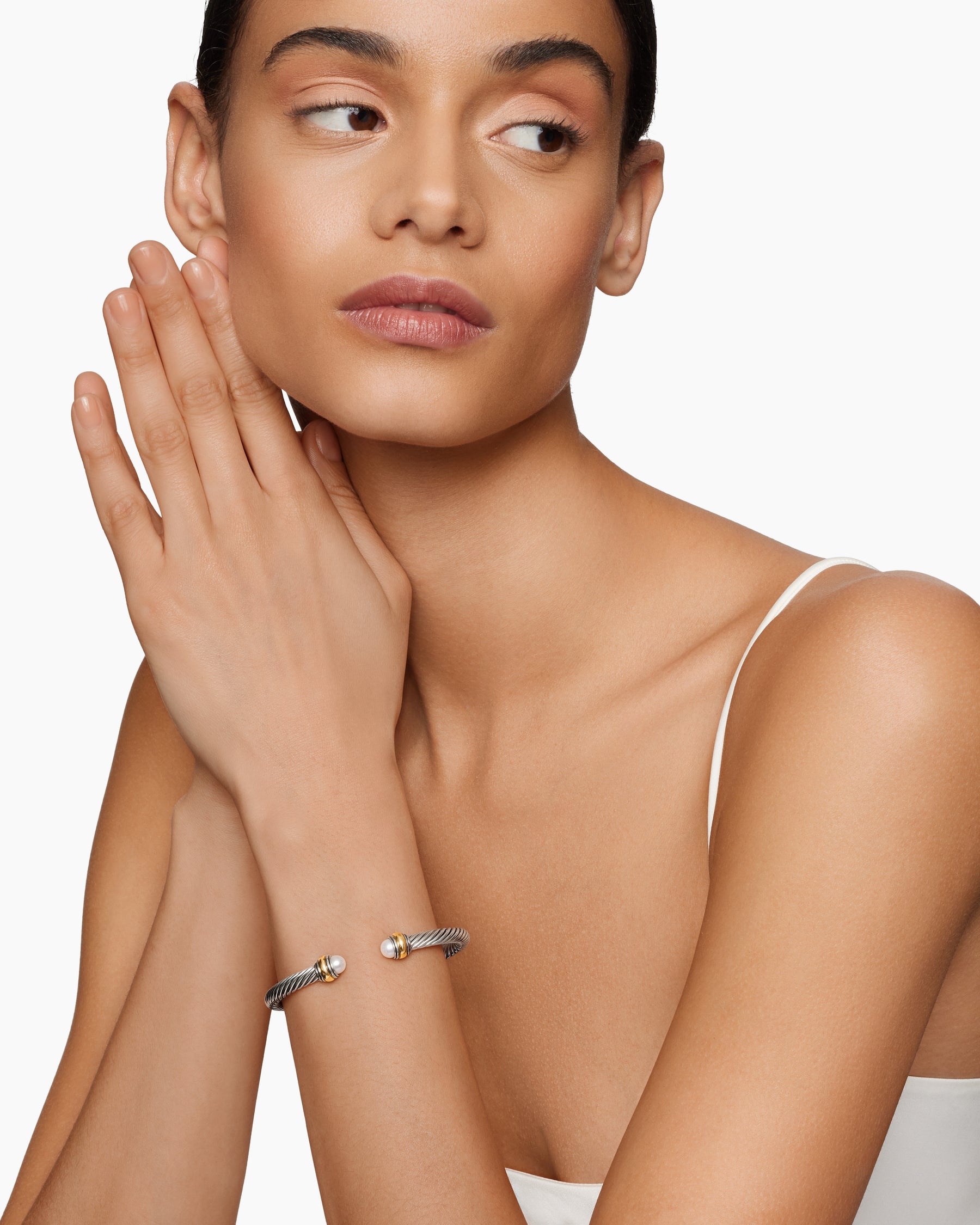 Alternative view of Classic Cable Bracelet in Sterling Silver with 14K Yellow Gold and Pearls, 5mm