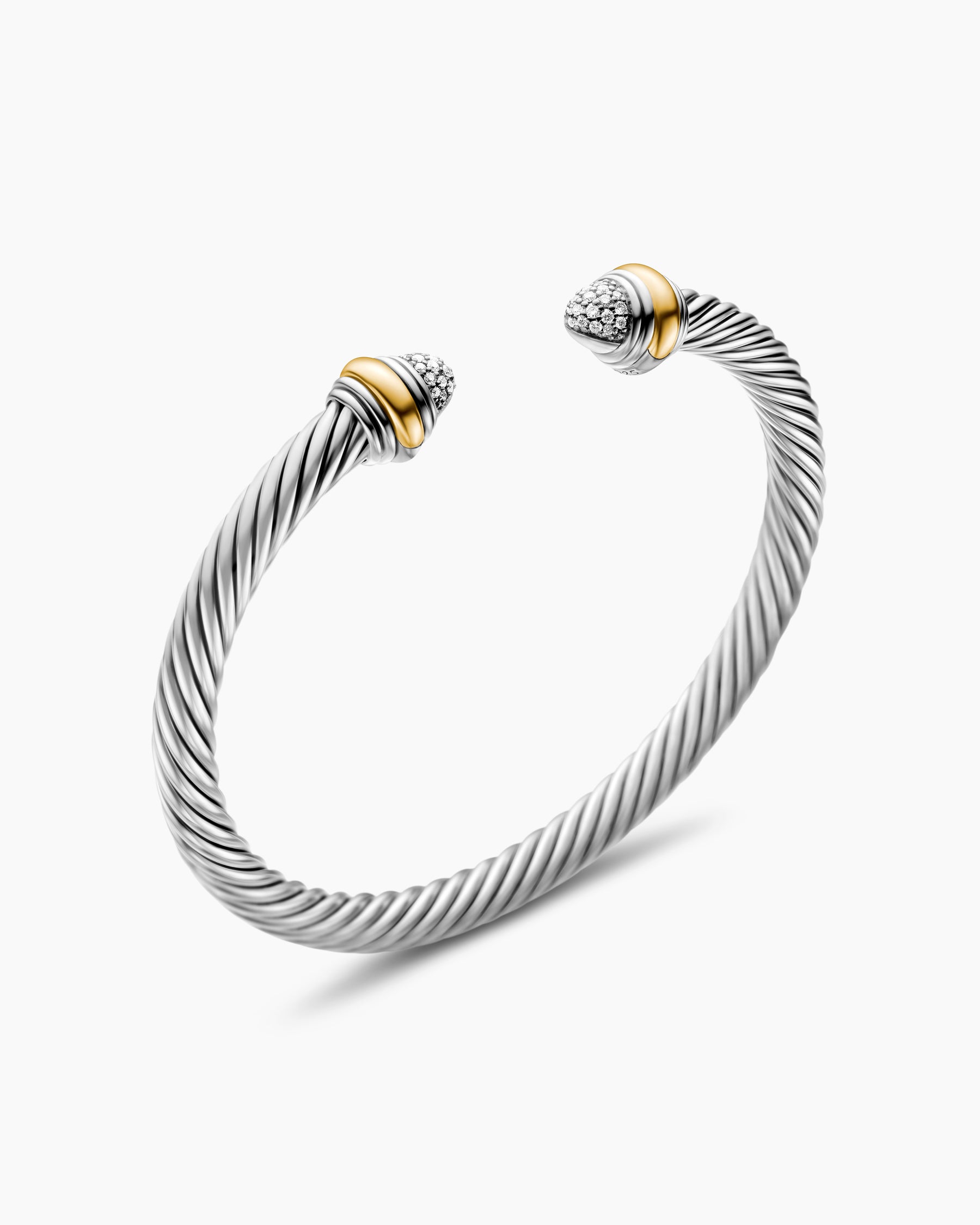 Classic Cable Bracelet in Sterling Silver with 14K Yellow Gold and Pavé Diamond Domes, 5mm - Image 3