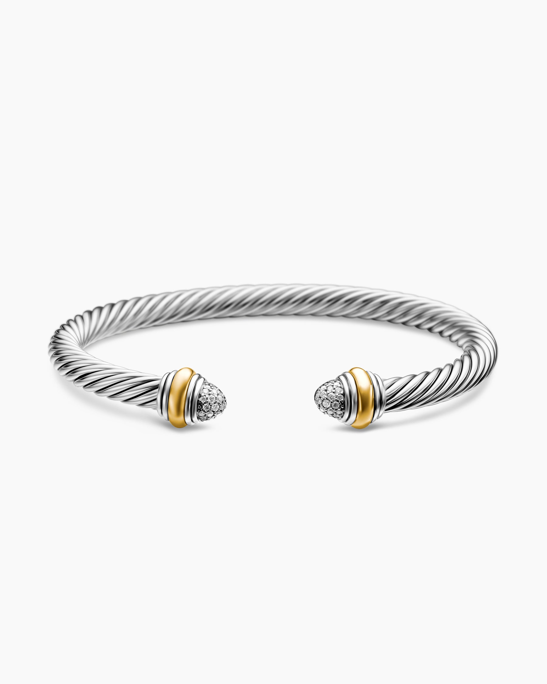Classic Cable Bracelet in Sterling Silver with 14K Yellow Gold and Pavé Diamond Domes, 5mm - Image 4