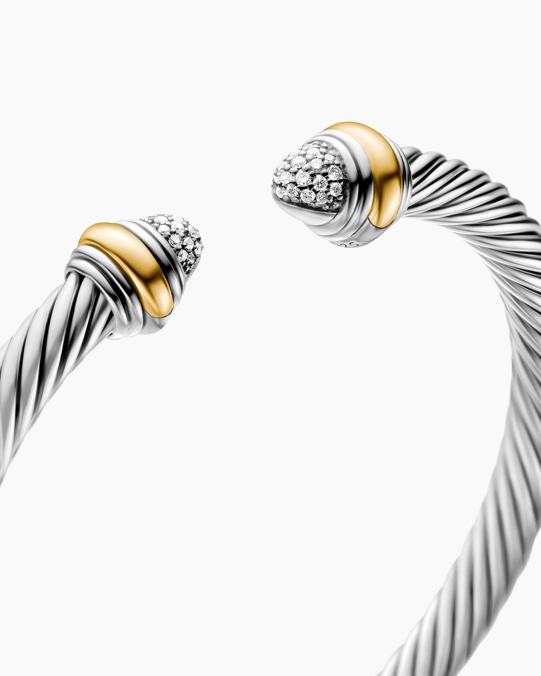 Classic Cable Bracelet in Sterling Silver with 14K Yellow Gold and Pavé Diamond Domes, 5mm - Image 5