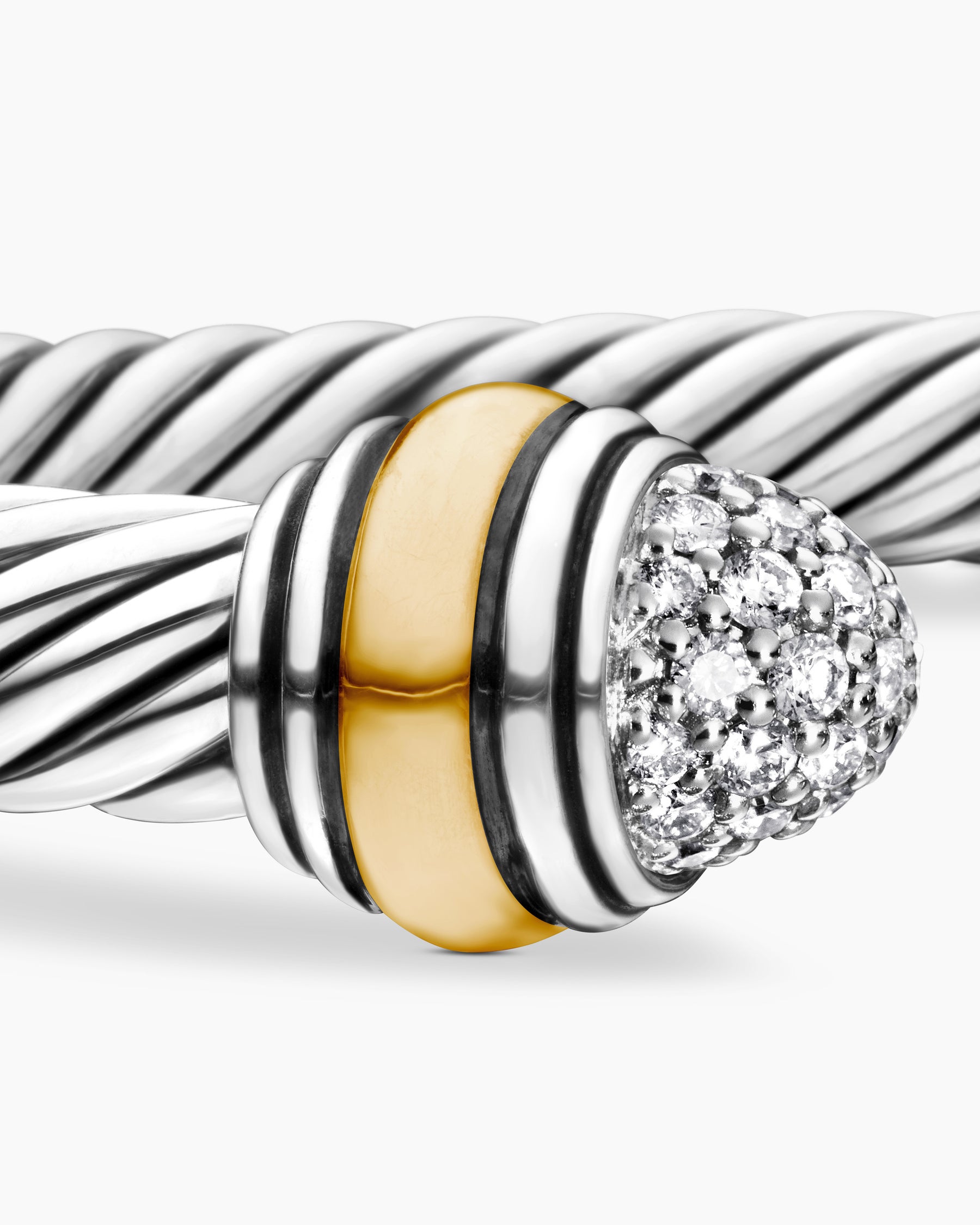 Classic Cable Bracelet in Sterling Silver with 14K Yellow Gold and Pavé Diamond Domes, 5mm - Image 6