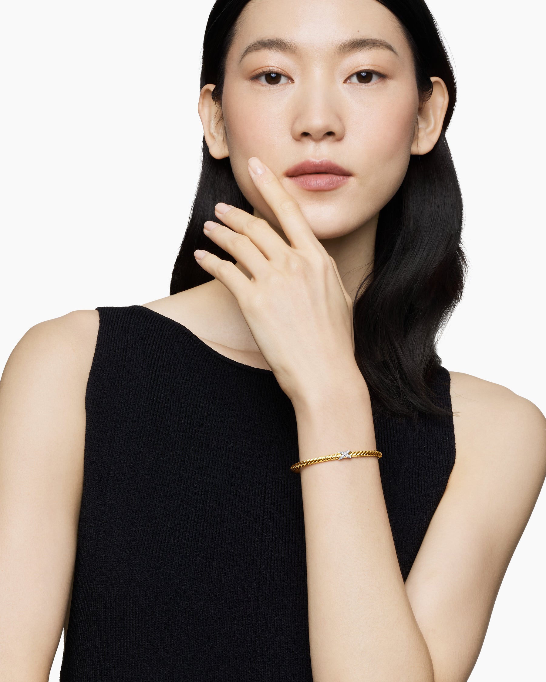 Alternative view of X Cablespira Station Bracelet in 18K Yellow Gold with Pavé Diamonds, 4mm