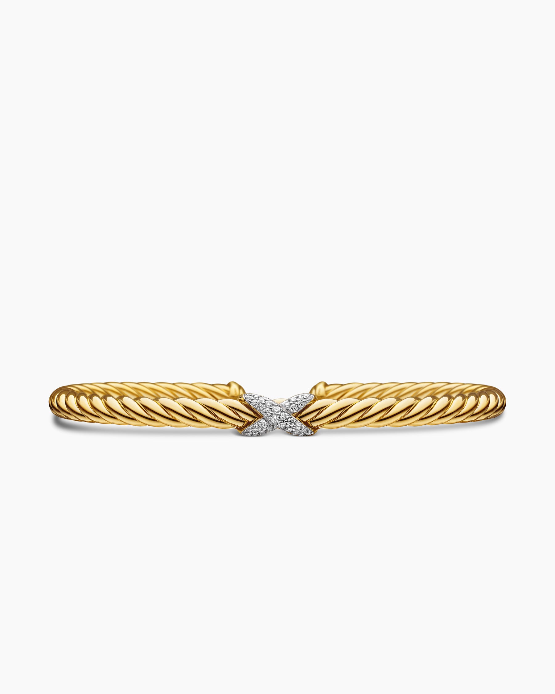 X Cablespira Station Bracelet in 18K Yellow Gold with Pavé Diamonds, 4mm