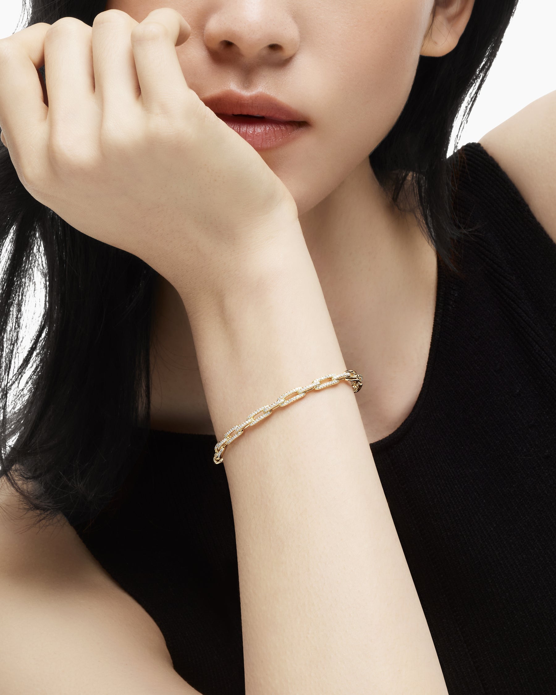 Stax Chain Link Bracelet in 18K Yellow Gold with Diamonds, 4mm - Image 7