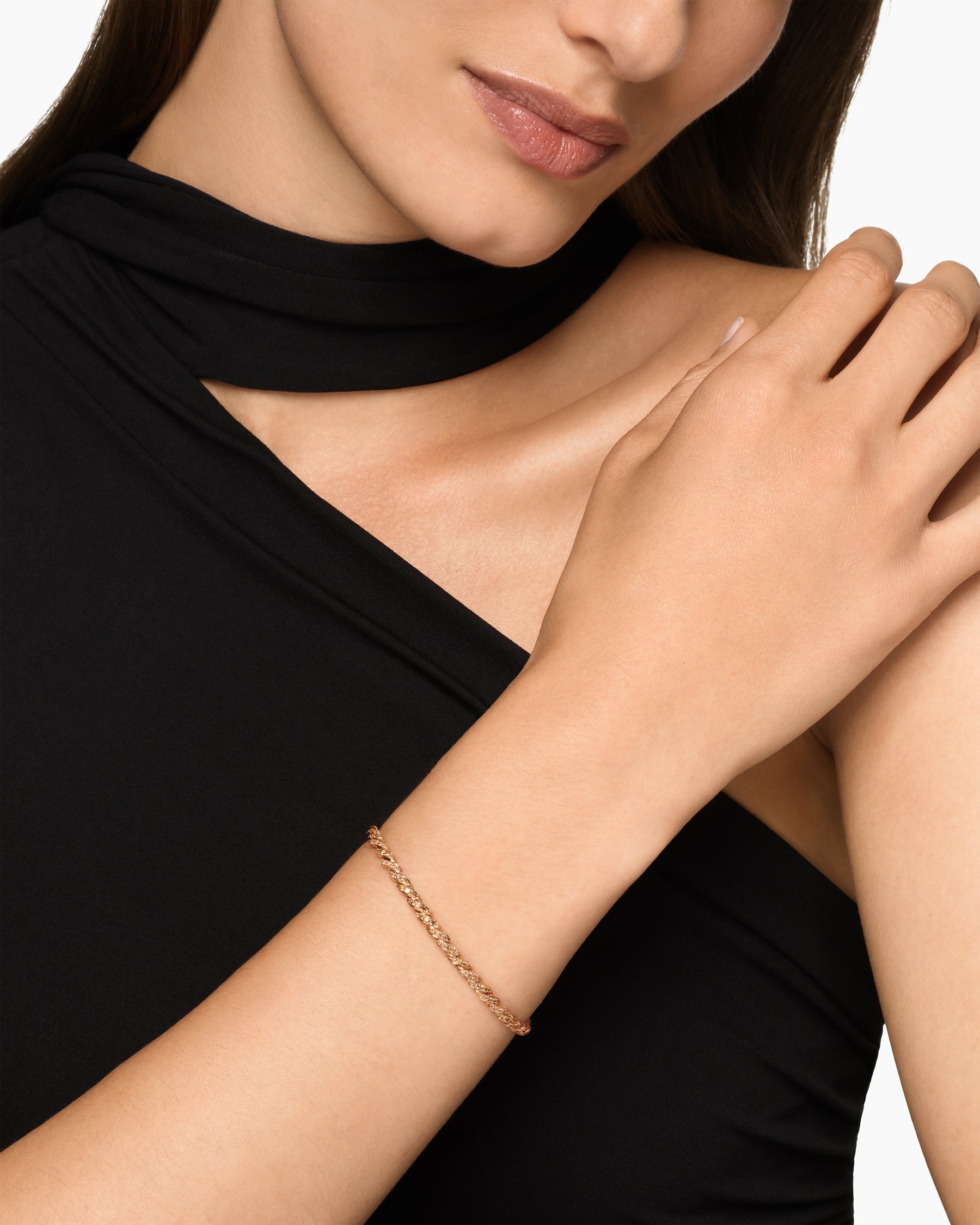 Alternative view of Sculpted Cable Flex Bracelet in 18K Rose Gold with Cognac Diamonds, 3.5mm