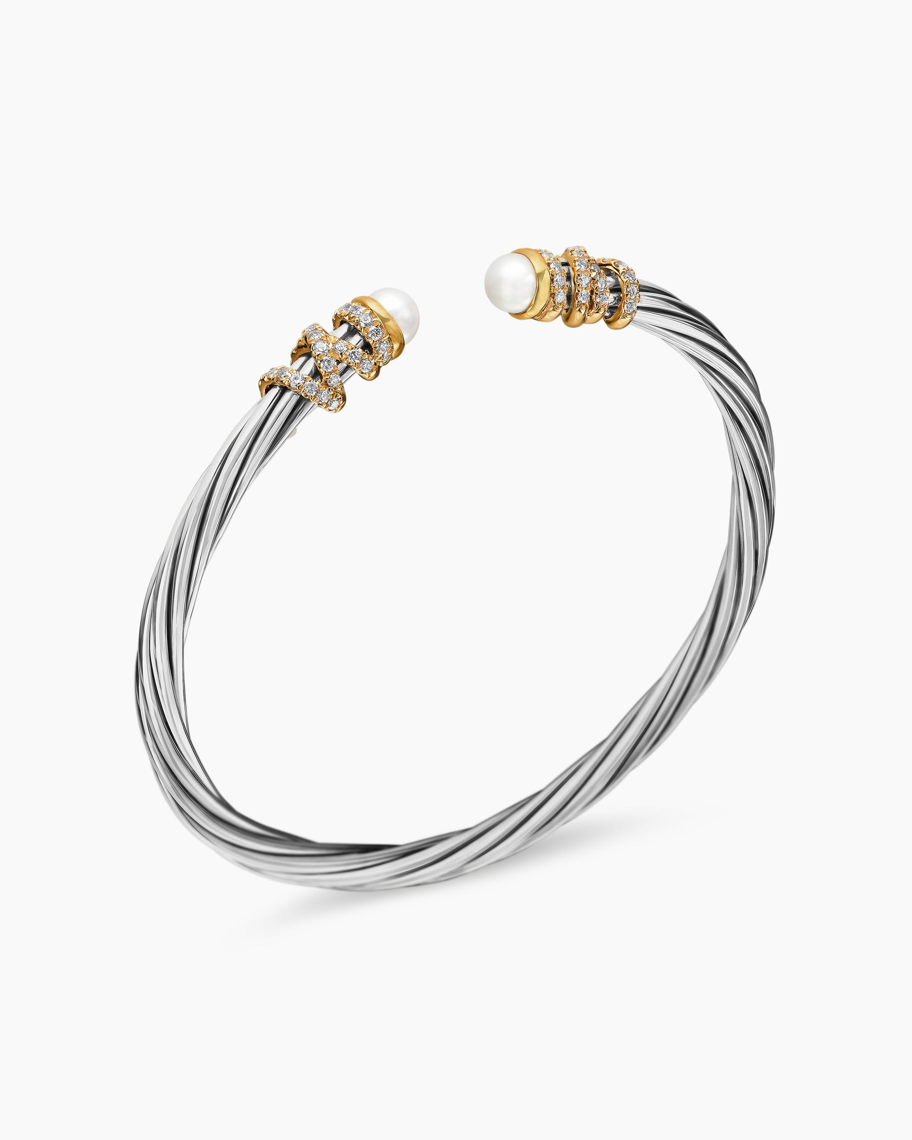Helena Bracelet in Sterling Silver with 18K Yellow Gold, Pearls and Diamonds, 4mm - Image 3