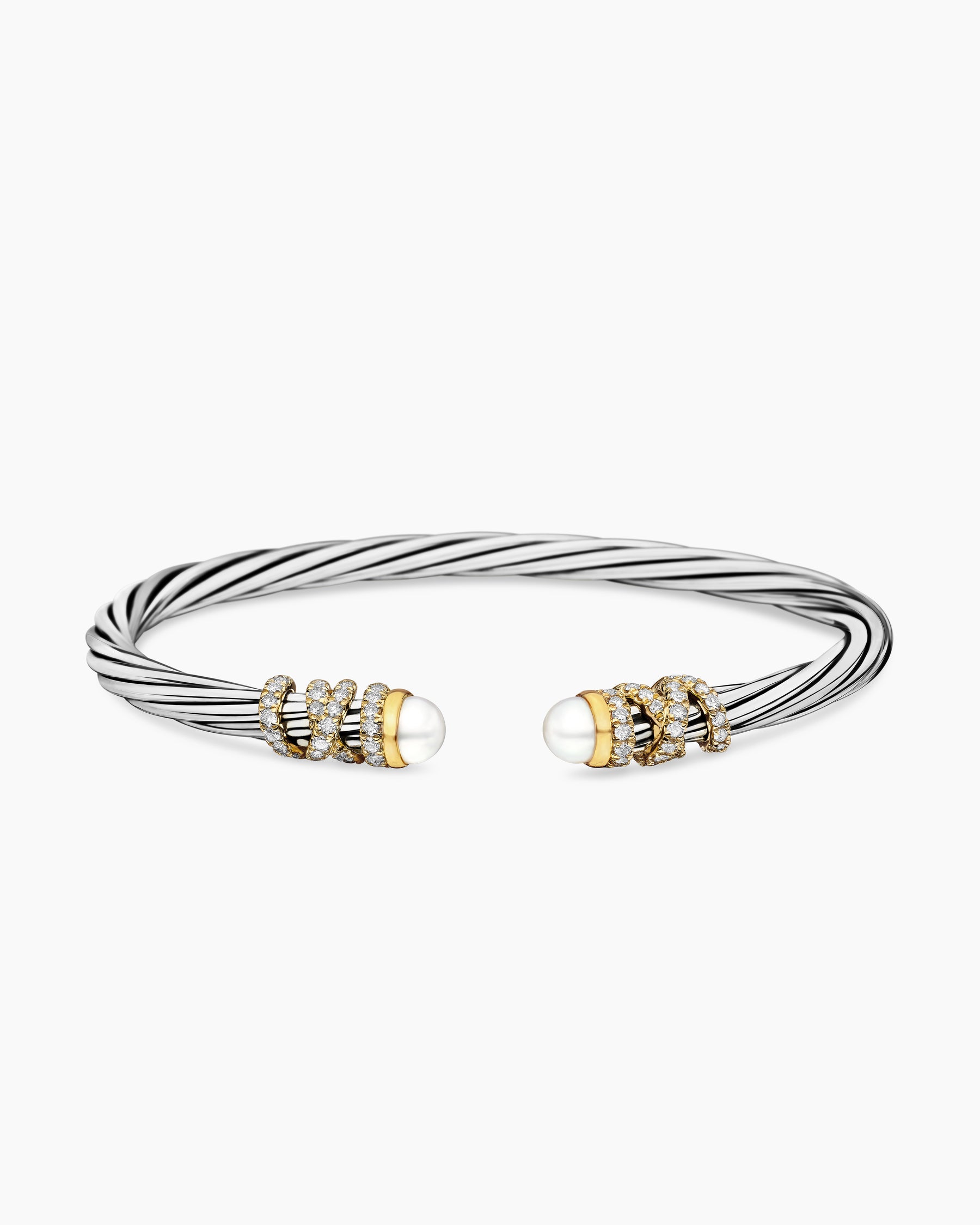 Helena Bracelet in Sterling Silver with 18K Yellow Gold, Pearls and Diamonds, 4mm - Image 4