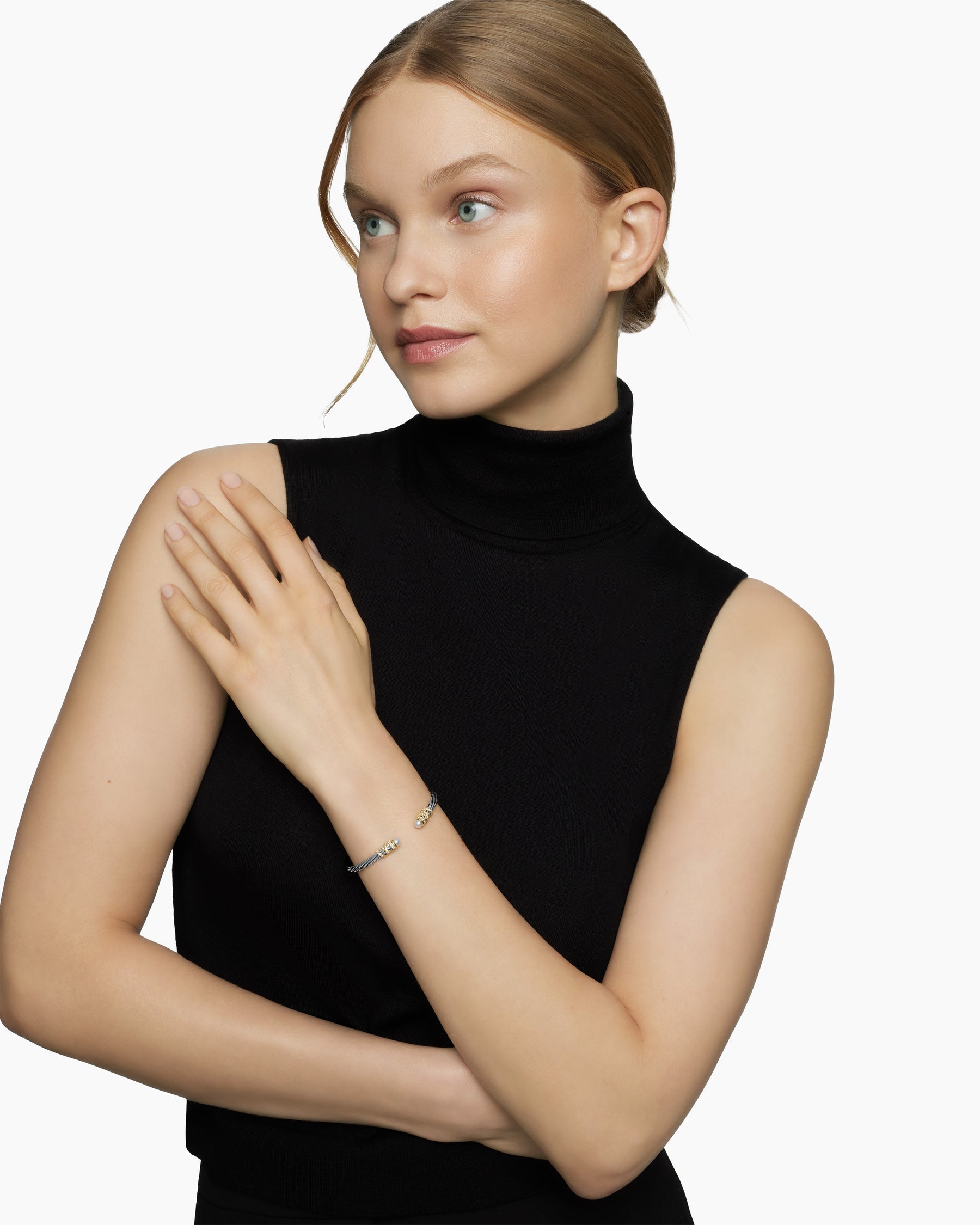 Helena Bracelet in Sterling Silver with 18K Yellow Gold, Pearls and Diamonds, 4mm - Image 2