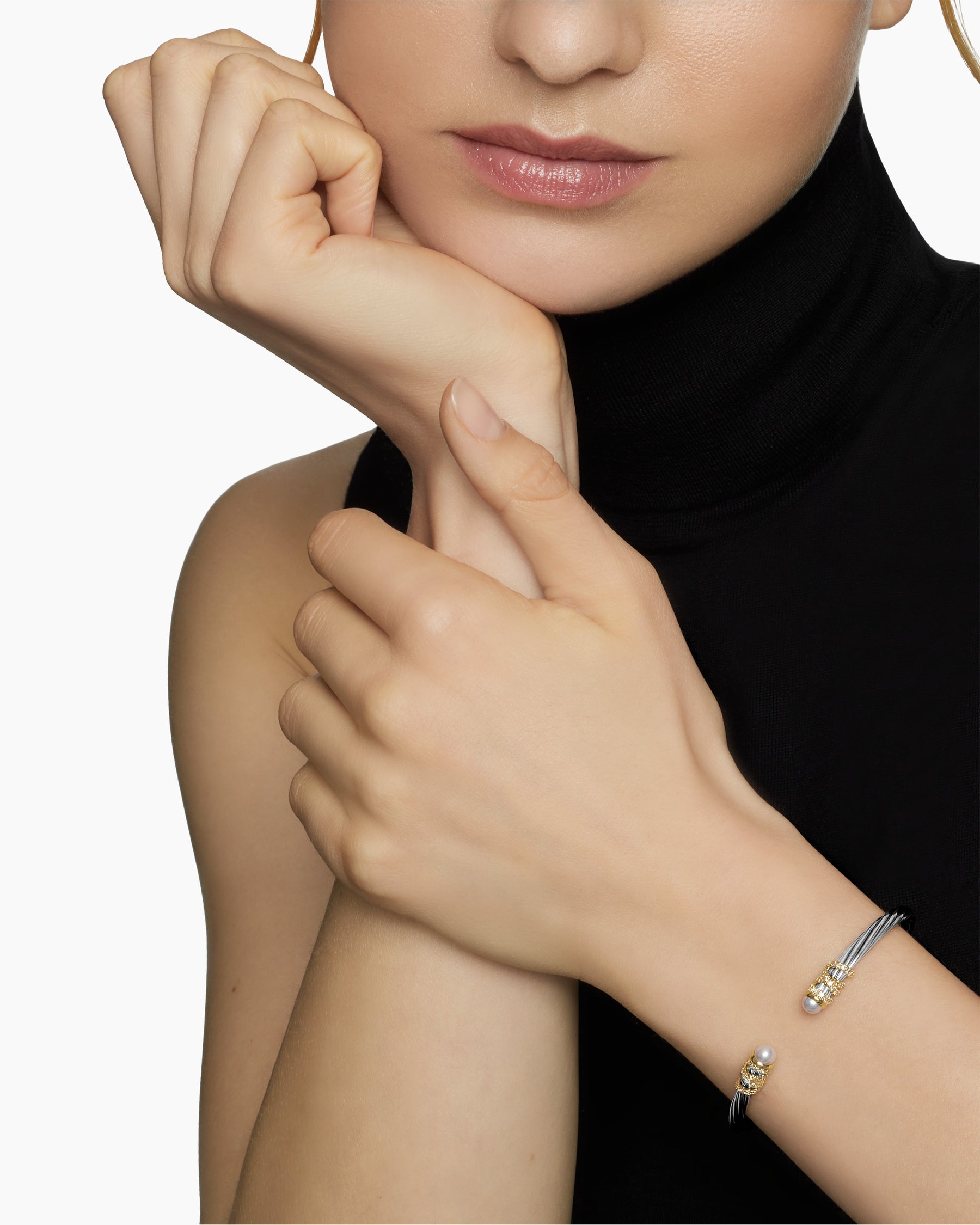 Helena Bracelet in Sterling Silver with 18K Yellow Gold, Pearls and Diamonds, 4mm - Image 7