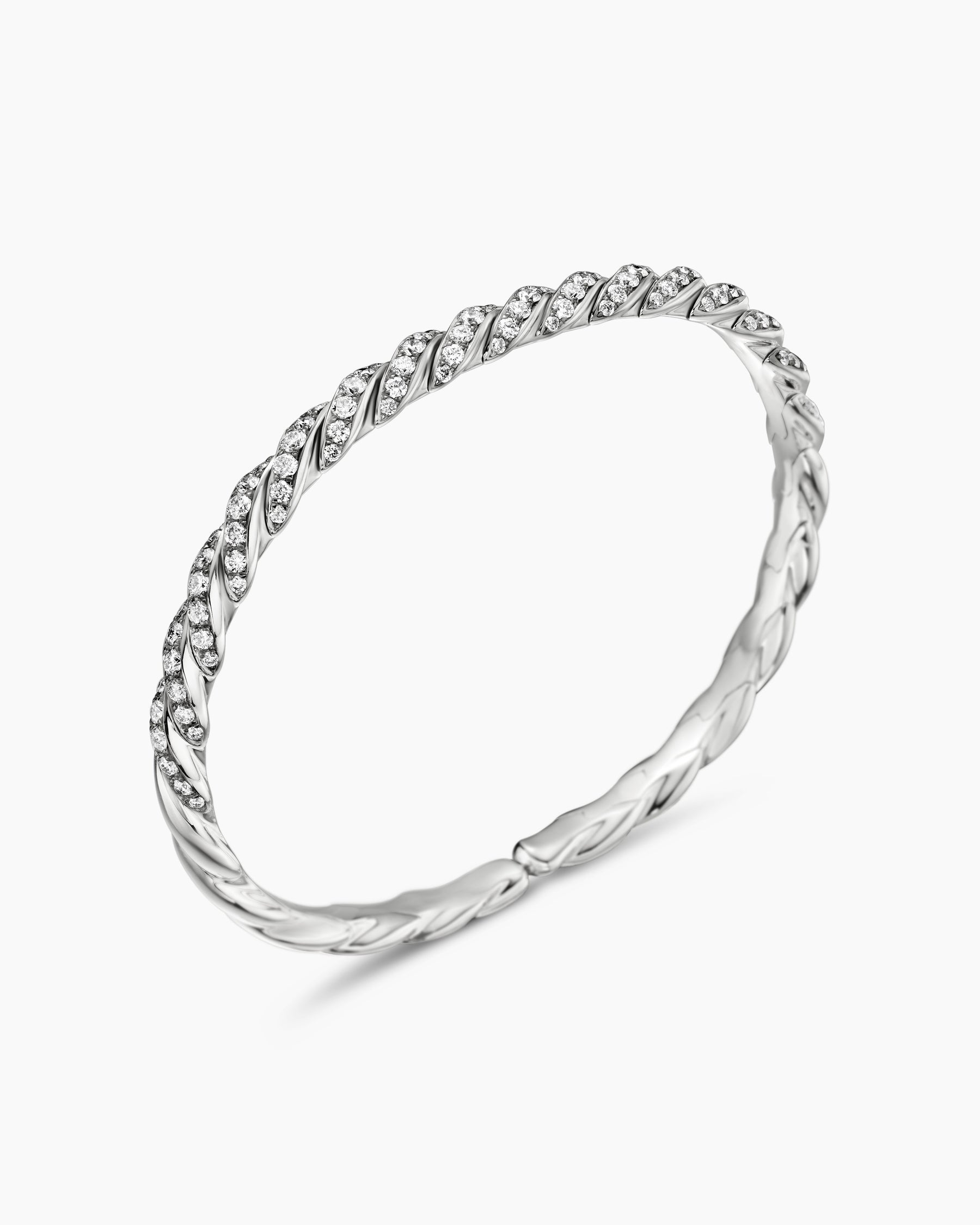 Sculpted Cable Flex Bracelet in 18K White Gold with Diamonds, 5mm - Image 3