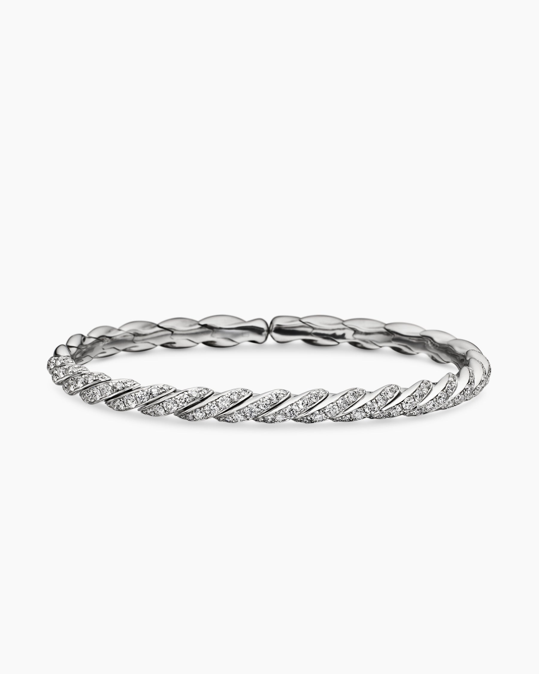 Sculpted Cable Flex Bracelet in 18K White Gold with Diamonds, 5mm - Image 4