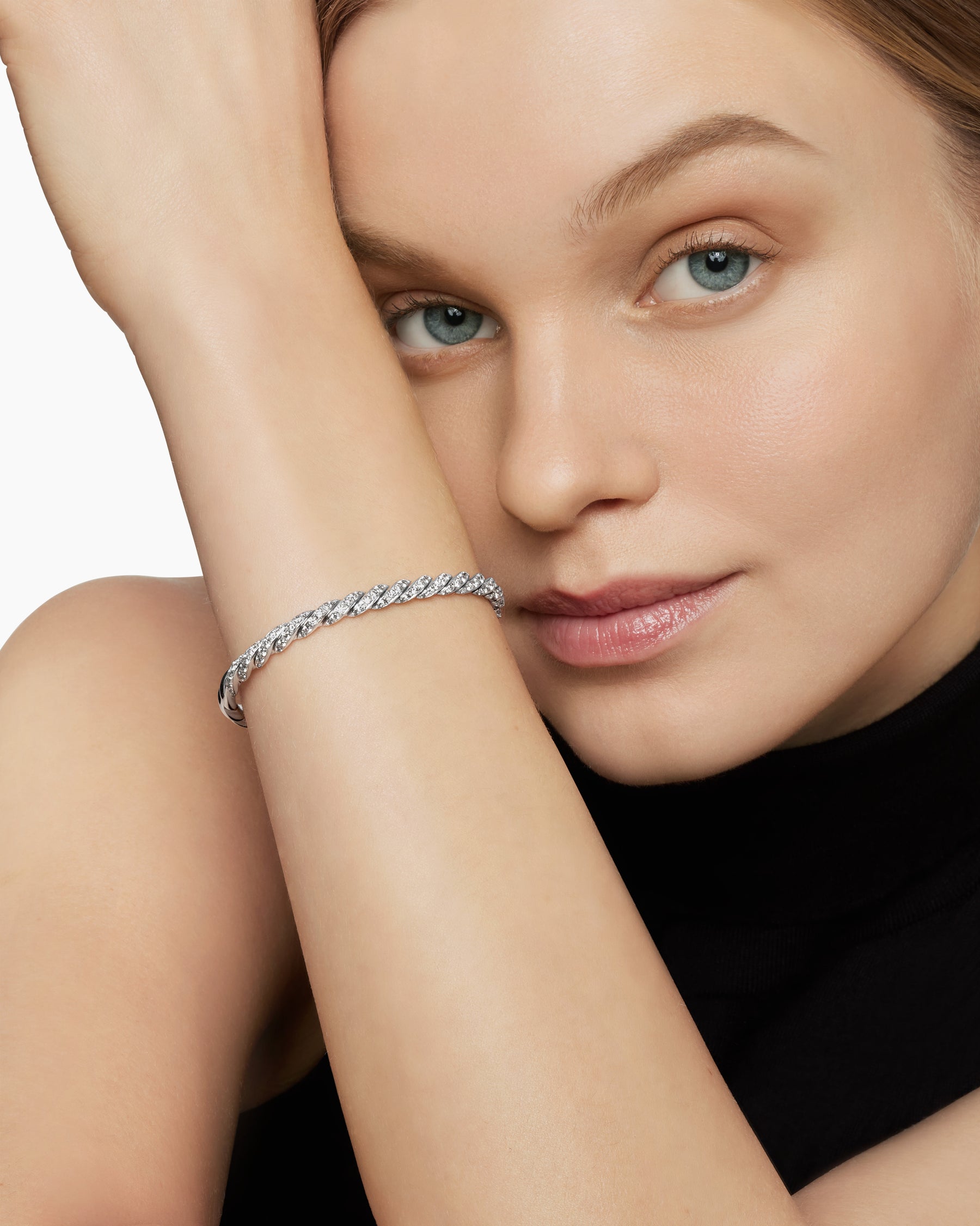 Sculpted Cable Flex Bracelet in 18K White Gold with Diamonds, 5mm - Image 7