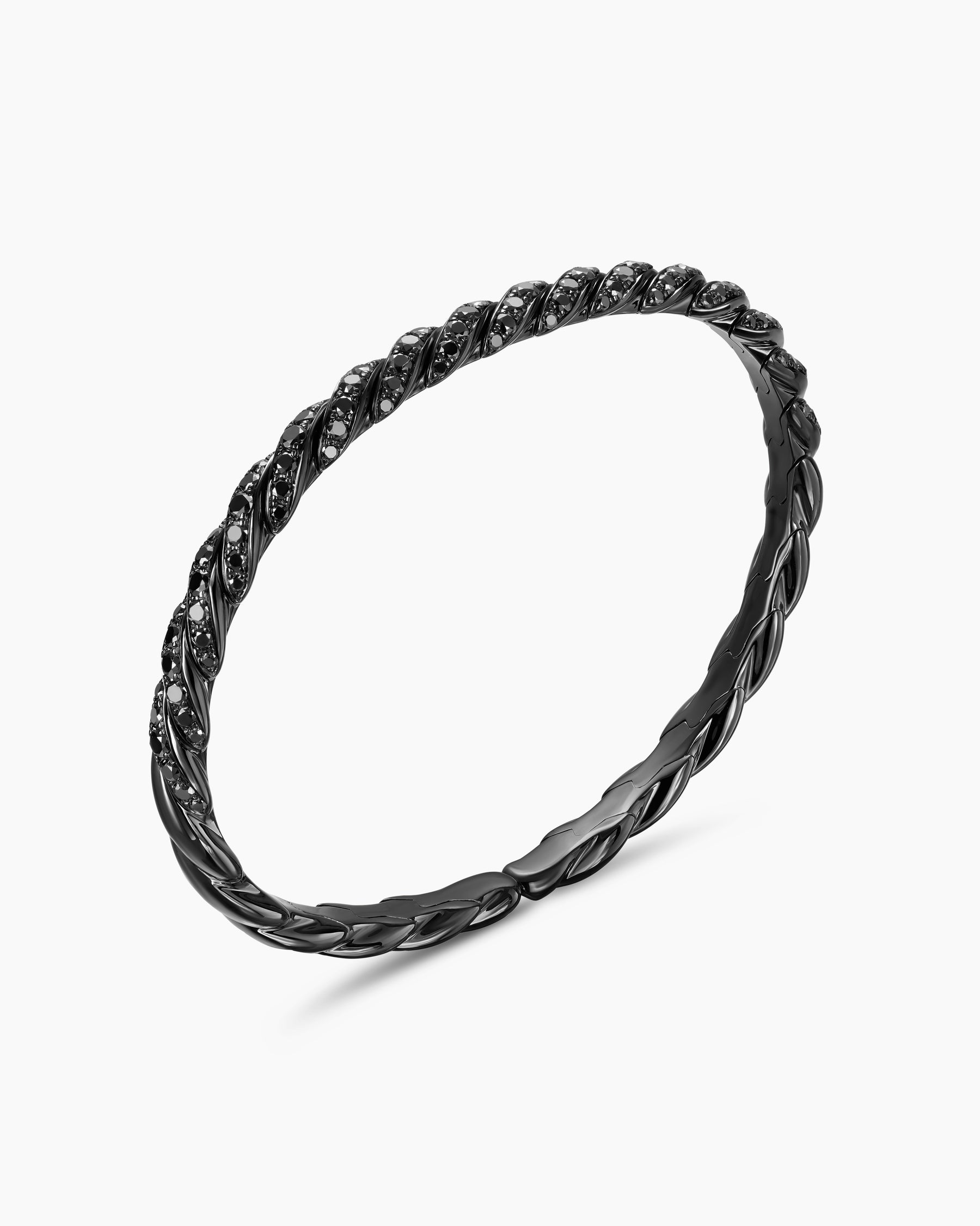 Sculpted Cable Flex Bracelet in 18K White Gold with Black Rhodium and Black Diamonds, 5mm - Image 3