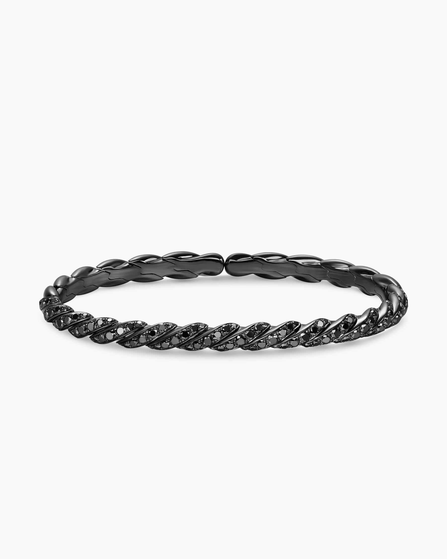 Sculpted Cable Flex Bracelet in 18K White Gold with Black Rhodium and Black Diamonds, 5mm - Image 4