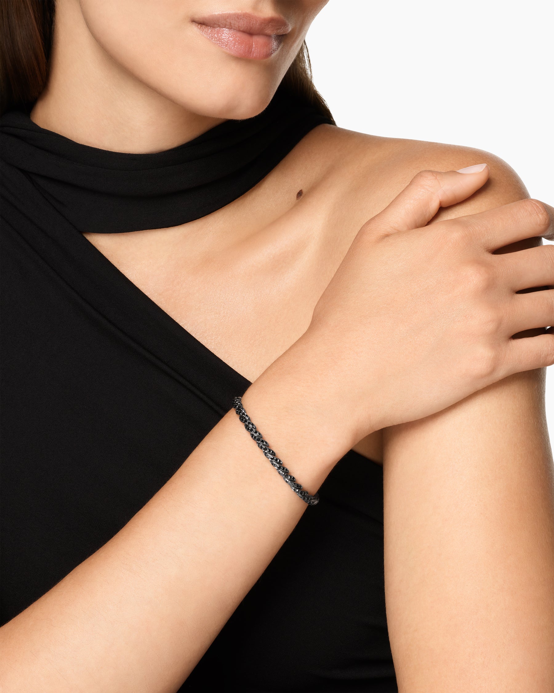 Alternative view of Sculpted Cable Flex Bracelet in 18K White Gold with Black Rhodium and Black Diamonds, 5mm