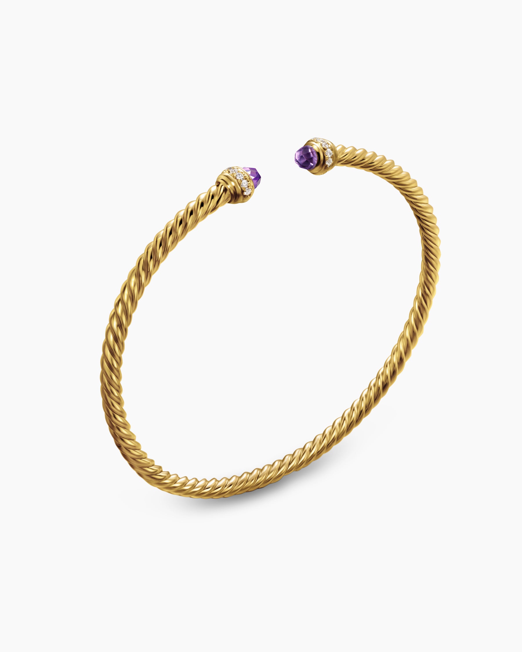 Classic Cablespira Bracelet in 18K Yellow Gold with Amethyst and Diamonds, 3mm - Image 3
