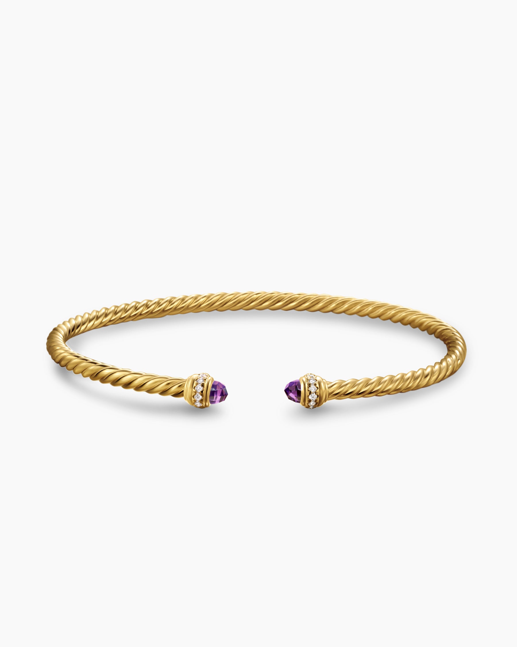 Classic Cablespira Bracelet in 18K Yellow Gold with Amethyst and Diamonds, 3mm - Image 4
