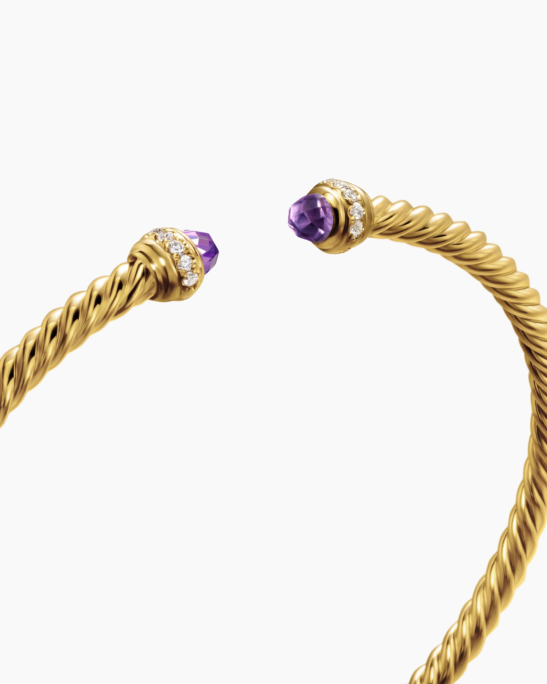 Classic Cablespira Bracelet in 18K Yellow Gold with Amethyst and Diamonds, 3mm - Image 5