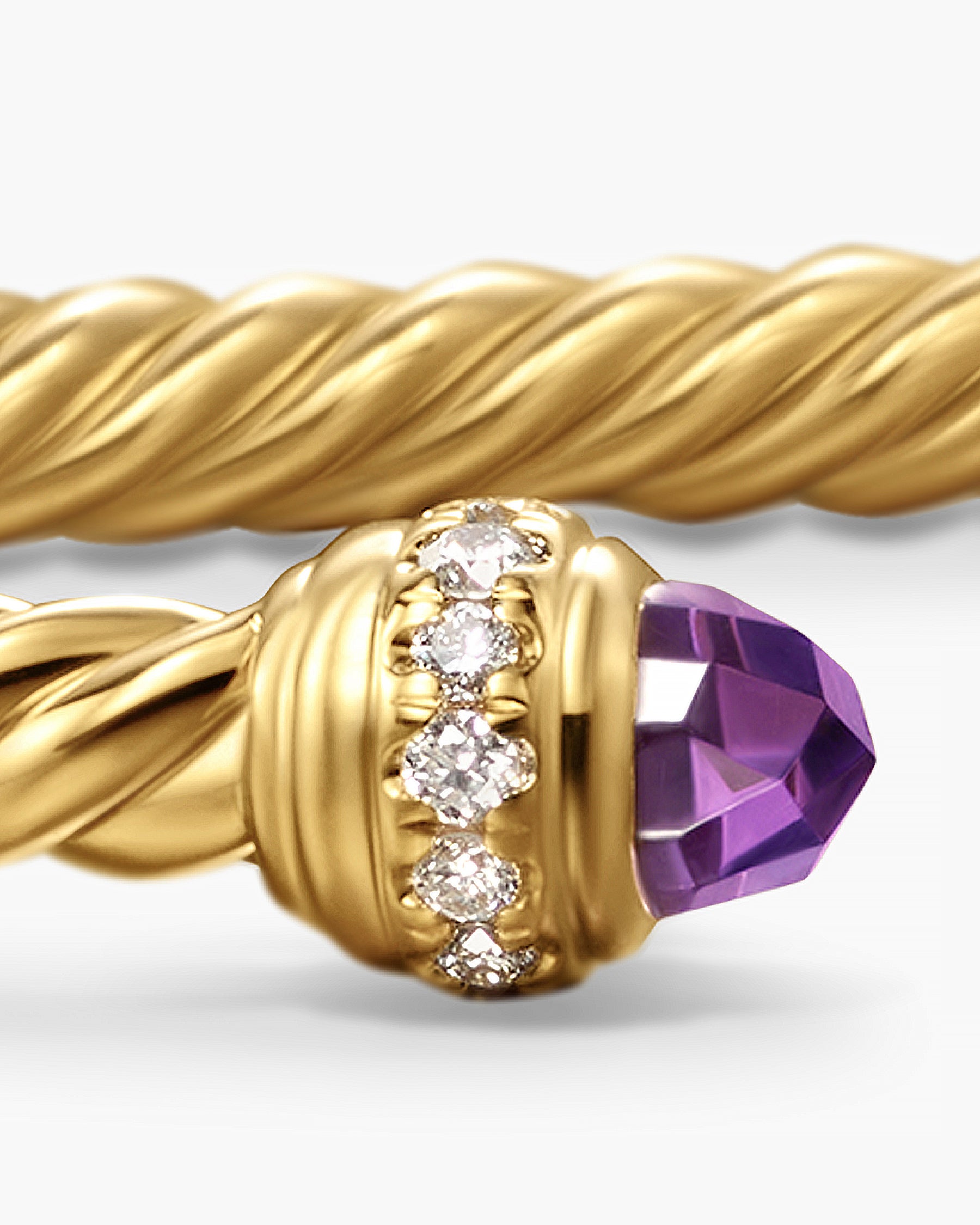 Classic Cablespira Bracelet in 18K Yellow Gold with Amethyst and Diamonds, 3mm - Image 6