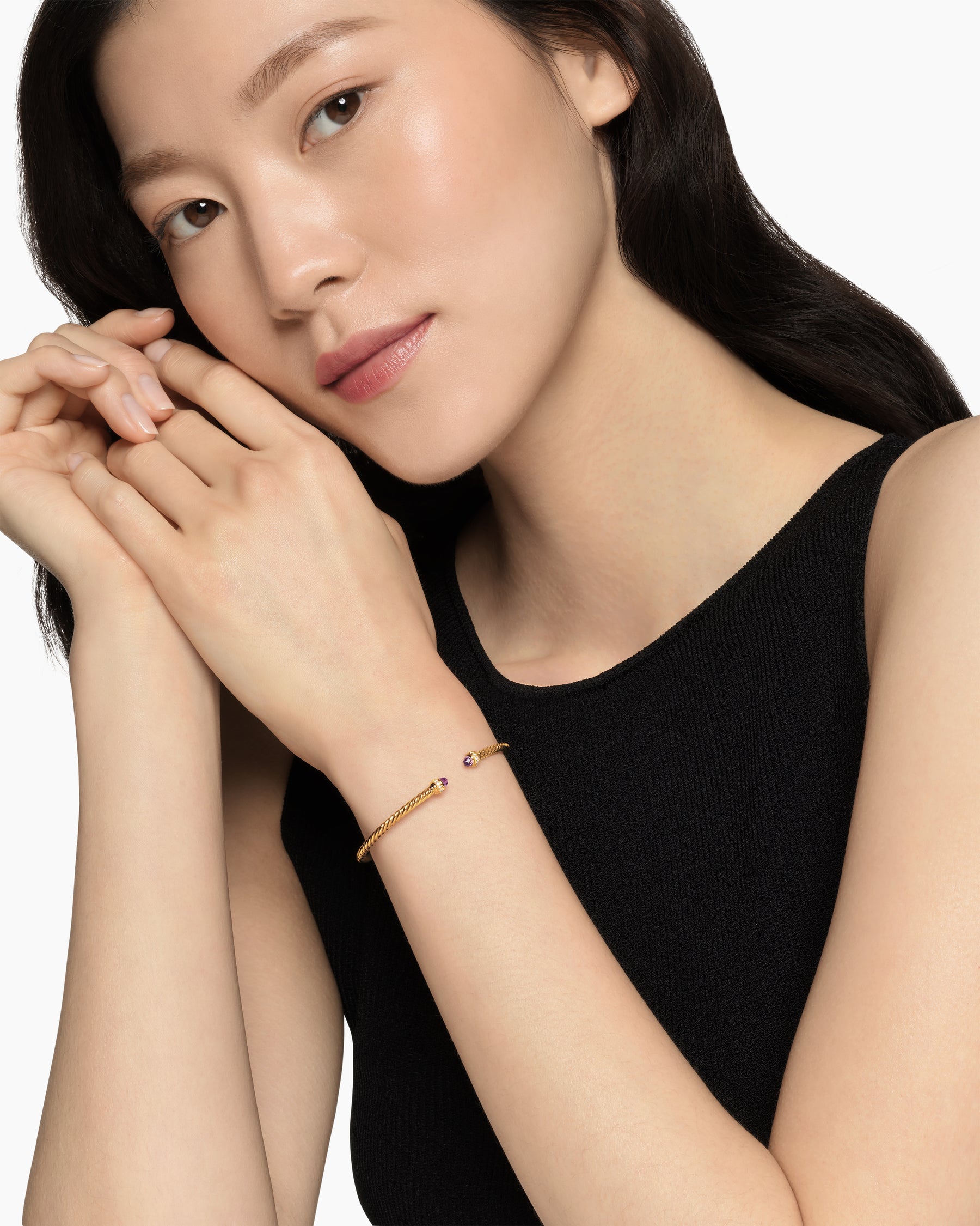 Alternative view of Classic Cablespira Bracelet in 18K Yellow Gold with Amethyst and Diamonds, 3mm