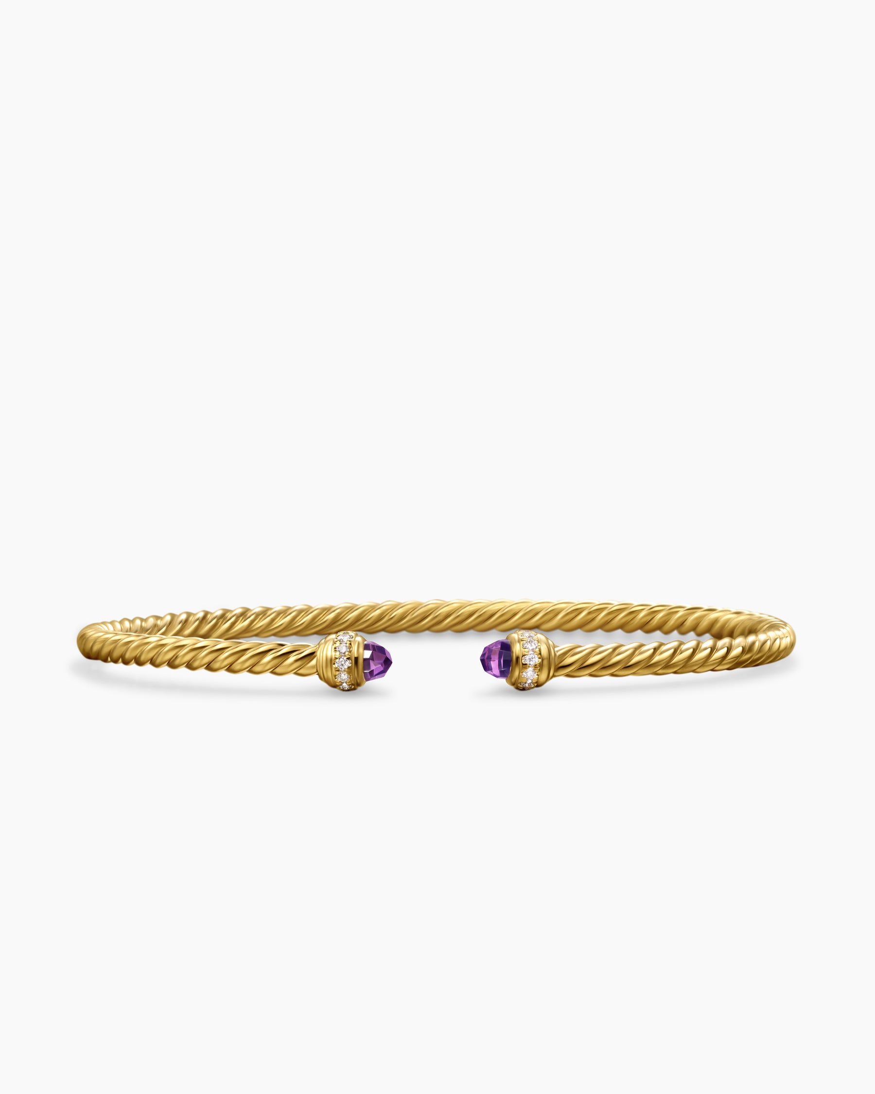 Classic Cablespira Bracelet in 18K Yellow Gold with Amethyst and Diamonds, 3mm