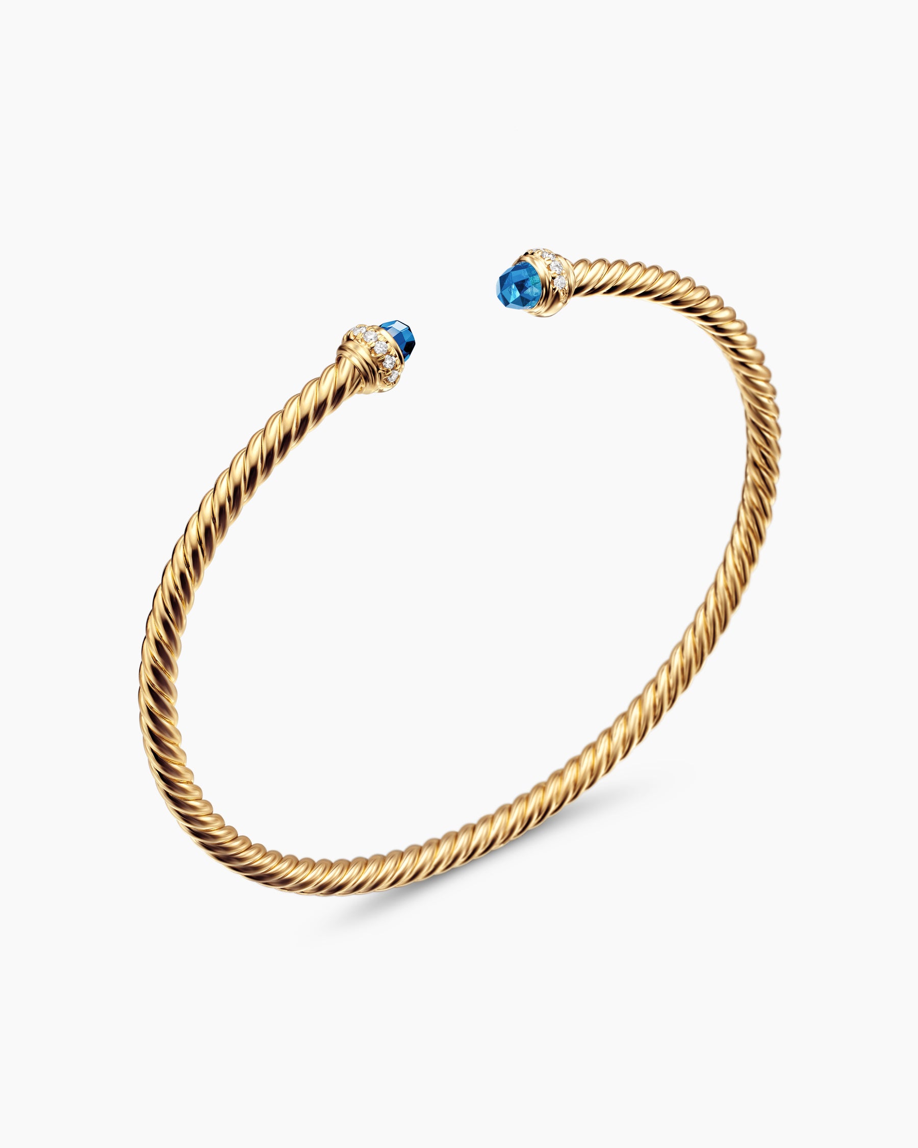 Classic Cablespira Bracelet in 18K Yellow Gold with Hampton Blue Topaz and Diamonds, 3mm - Image 3