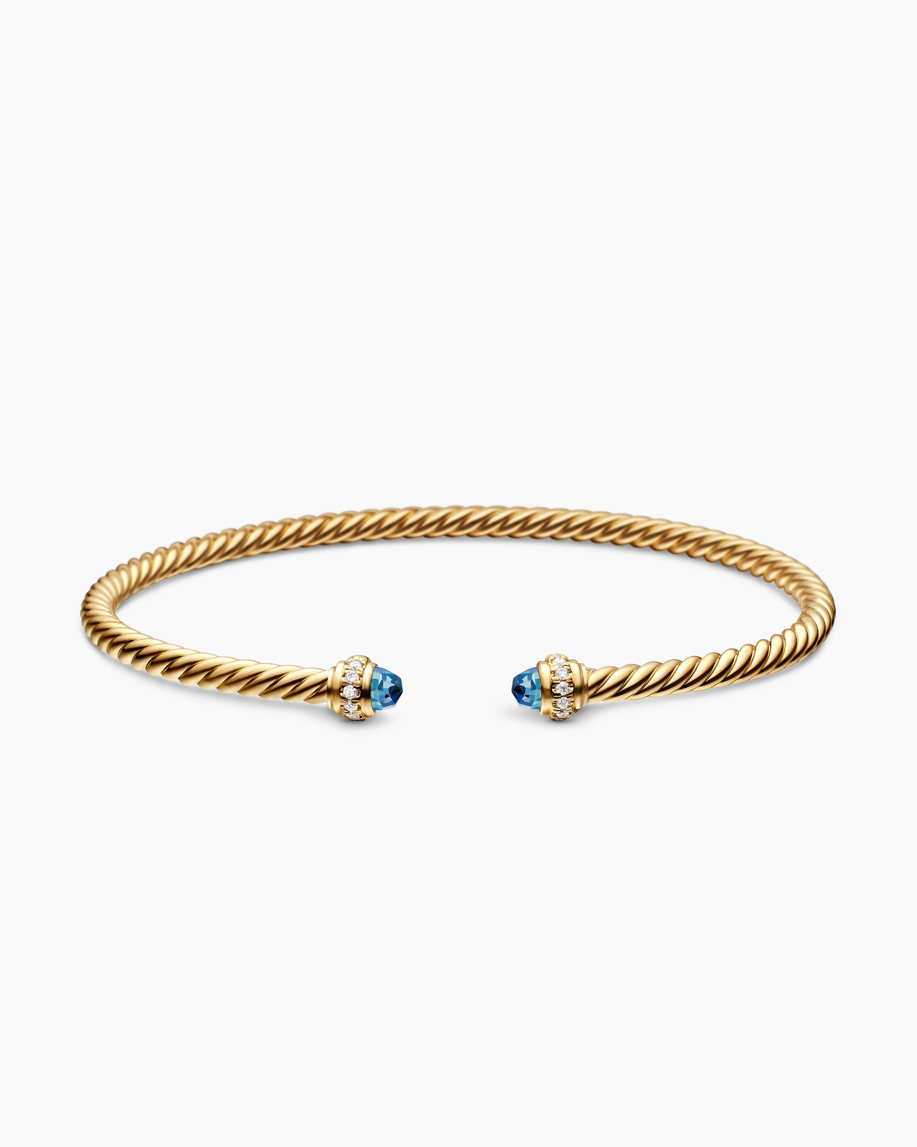 Classic Cablespira Bracelet in 18K Yellow Gold with Hampton Blue Topaz and Diamonds, 3mm - Image 4