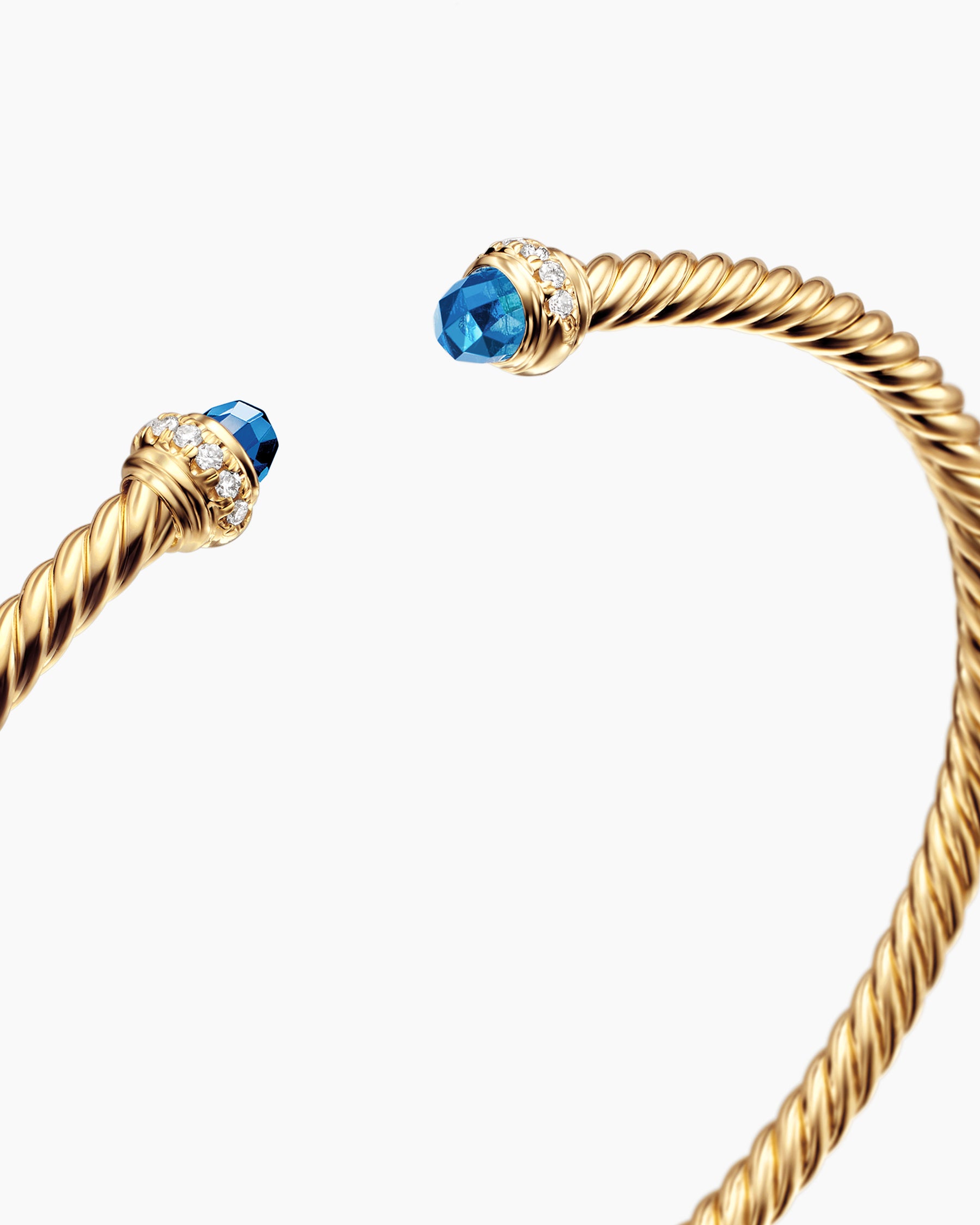 Classic Cablespira Bracelet in 18K Yellow Gold with Hampton Blue Topaz and Diamonds, 3mm - Image 5
