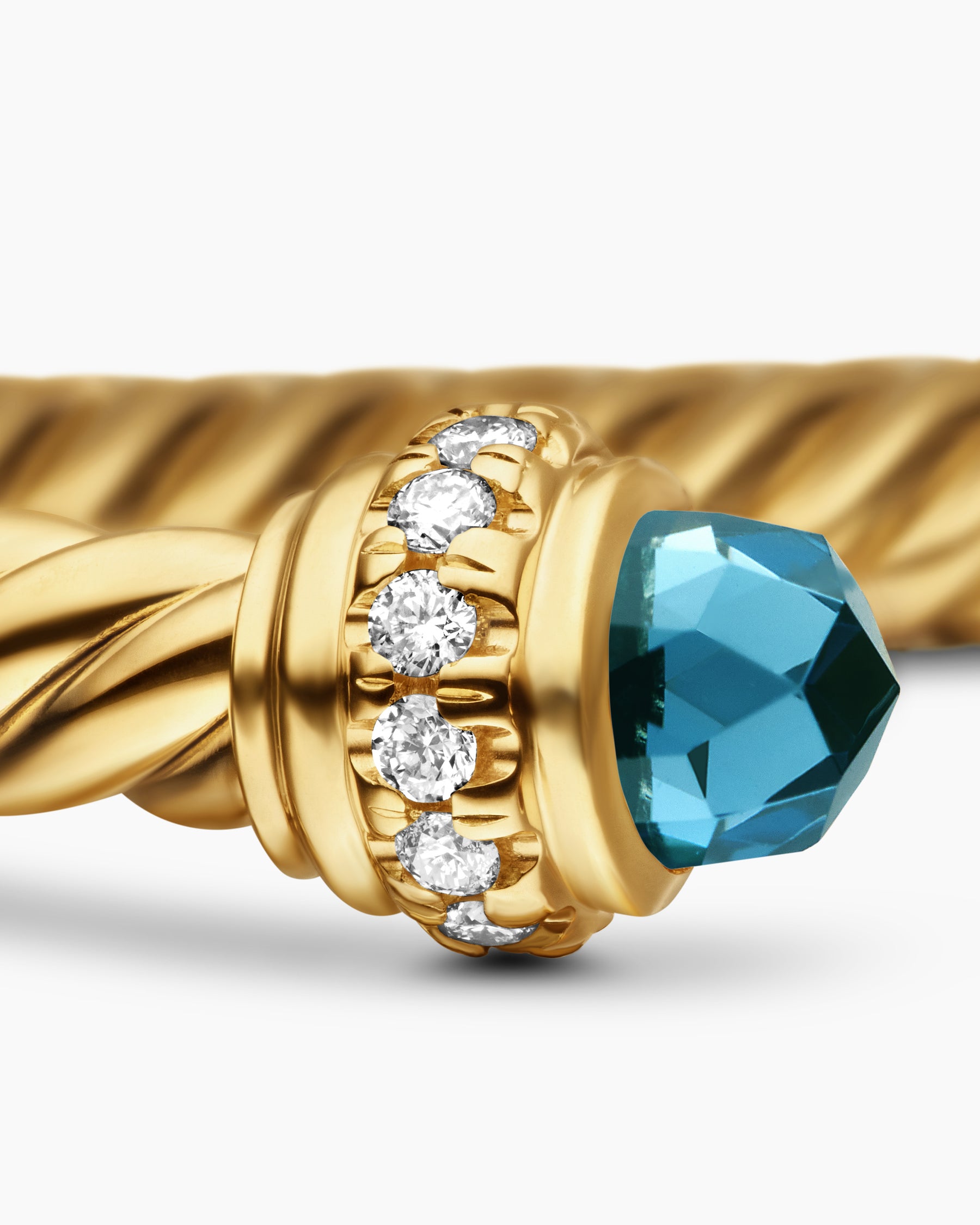 Classic Cablespira Bracelet in 18K Yellow Gold with Hampton Blue Topaz and Diamonds, 3mm - Image 6