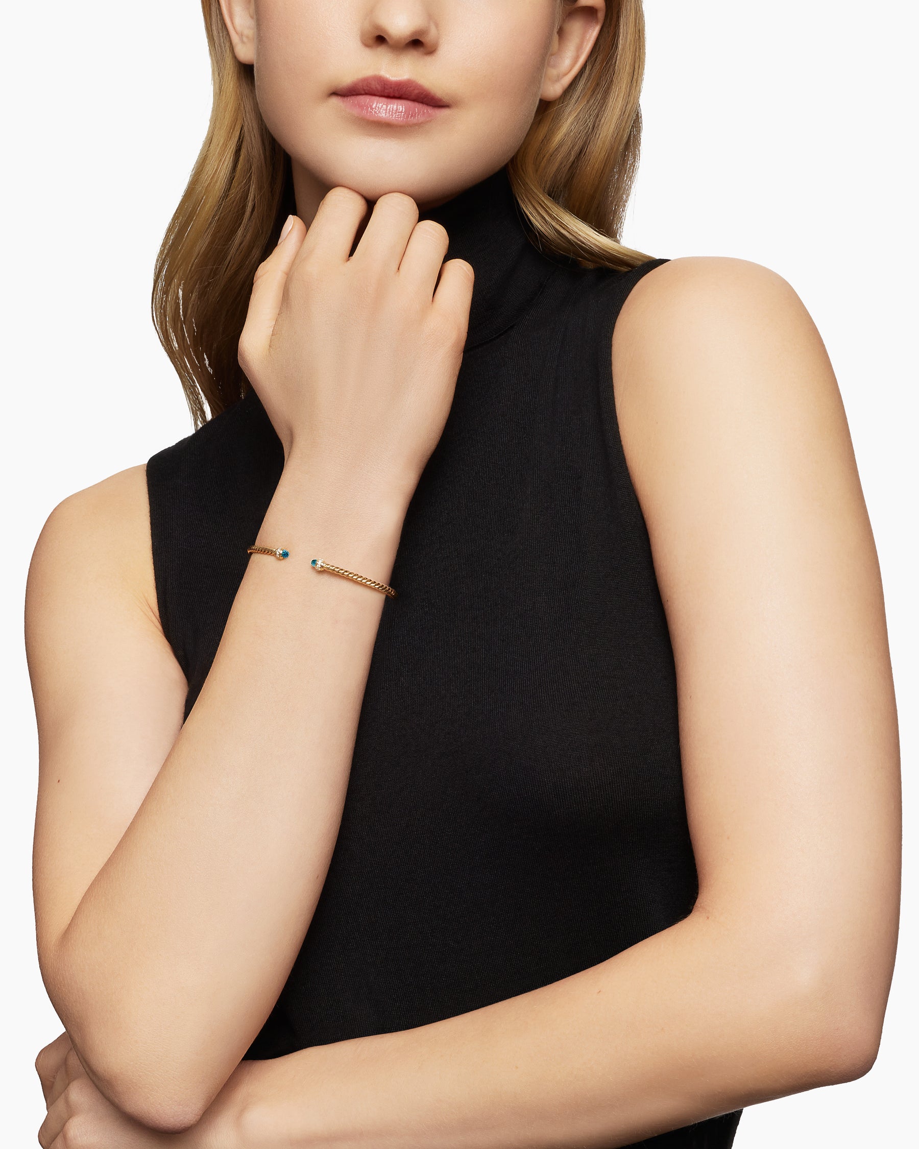 Alternative view of Classic Cablespira Bracelet in 18K Yellow Gold with Hampton Blue Topaz and Diamonds, 3mm