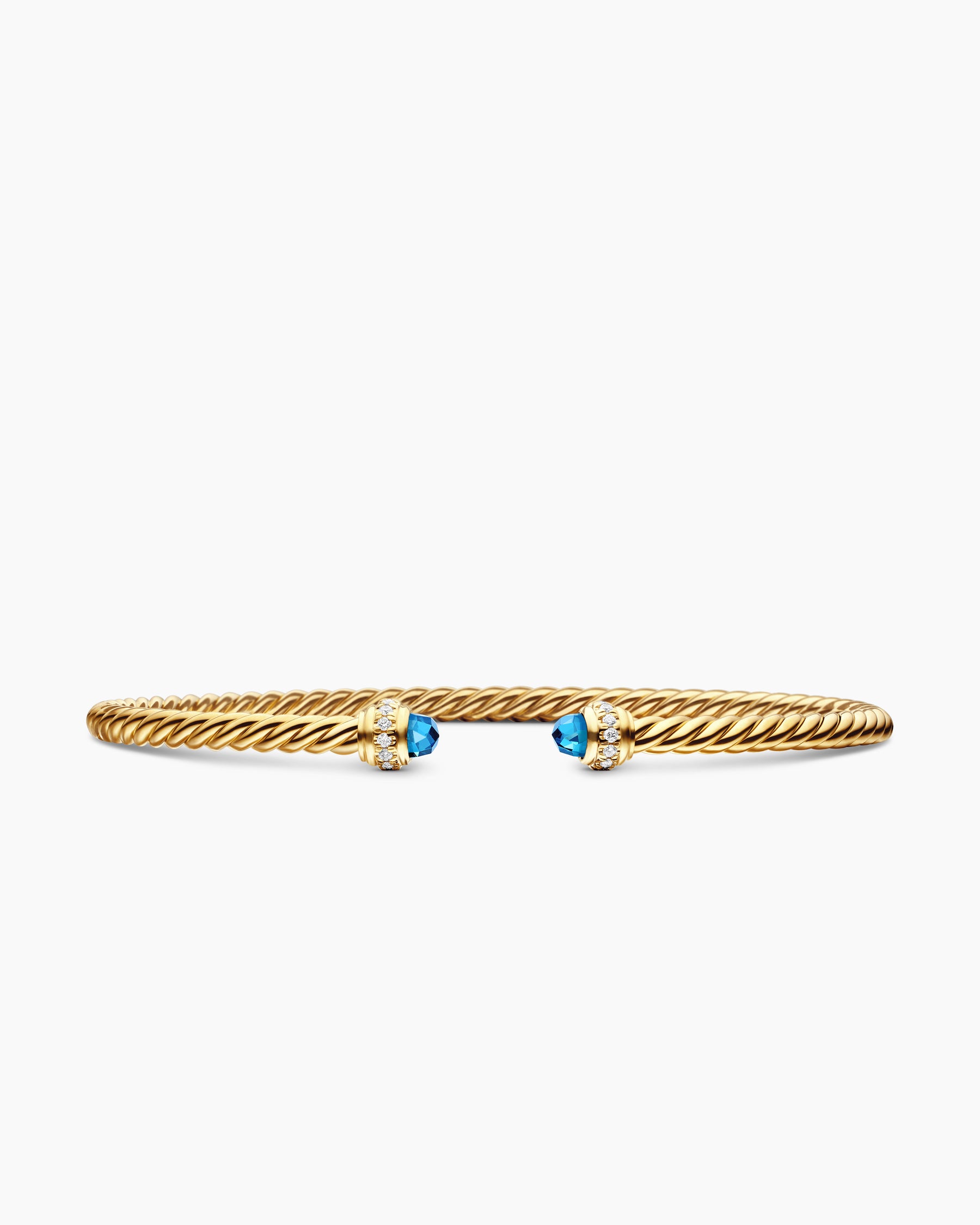 Classic Cablespira Bracelet in 18K Yellow Gold with Hampton Blue Topaz and Diamonds, 3mm
