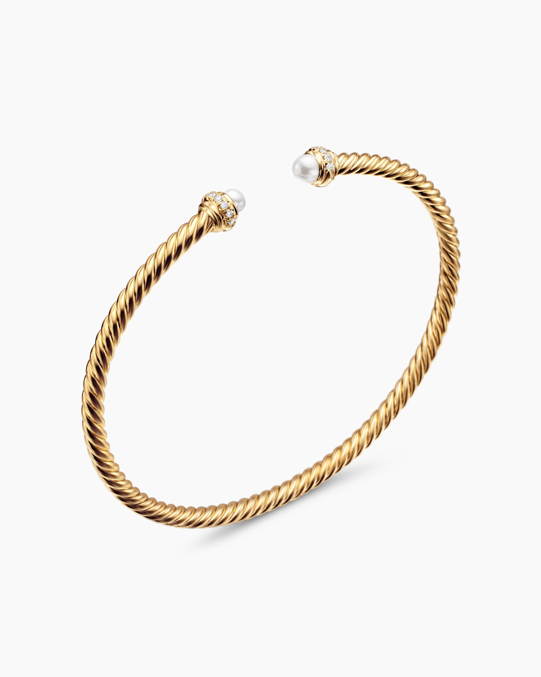 Classic Cablespira Bracelet in 18K Yellow Gold with Pearls and Diamonds, 3mm - Image 3