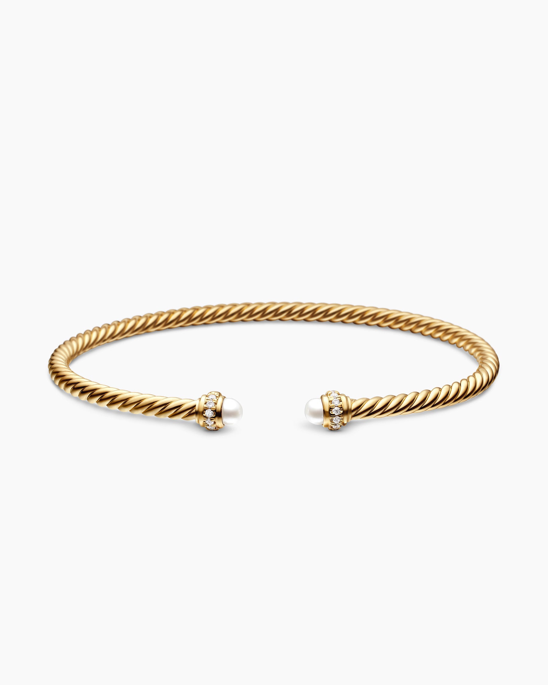 Classic Cablespira Bracelet in 18K Yellow Gold with Pearls and Diamonds, 3mm - Image 4
