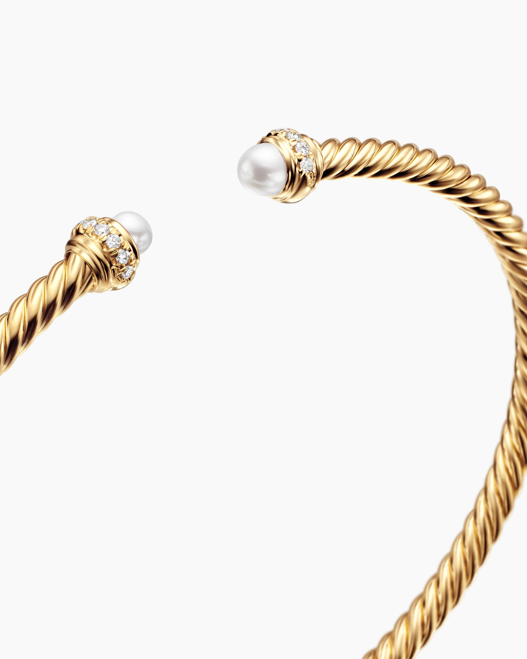 Classic Cablespira Bracelet in 18K Yellow Gold with Pearls and Diamonds, 3mm - Image 5