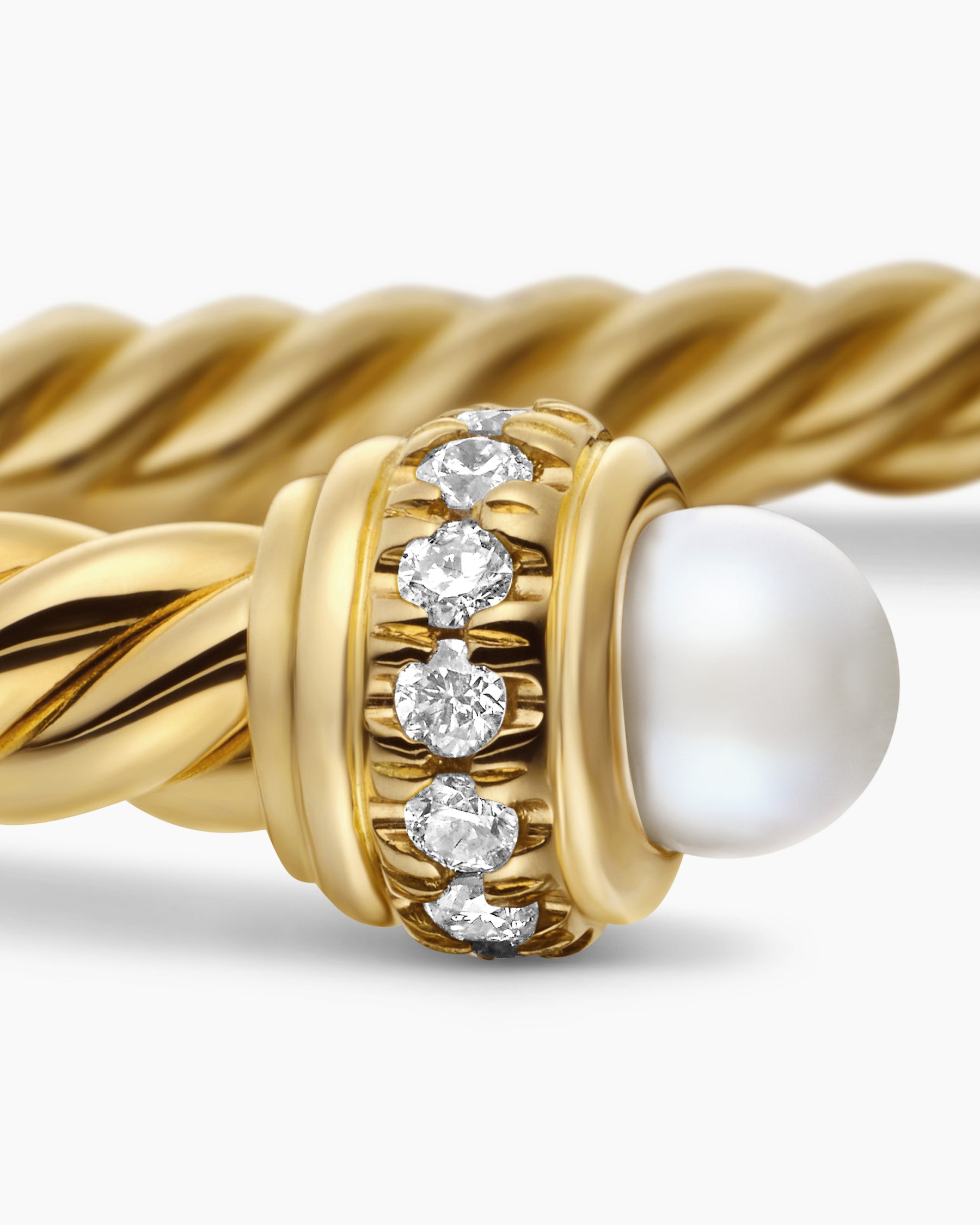 Classic Cablespira Bracelet in 18K Yellow Gold with Pearls and Diamonds, 3mm - Image 6