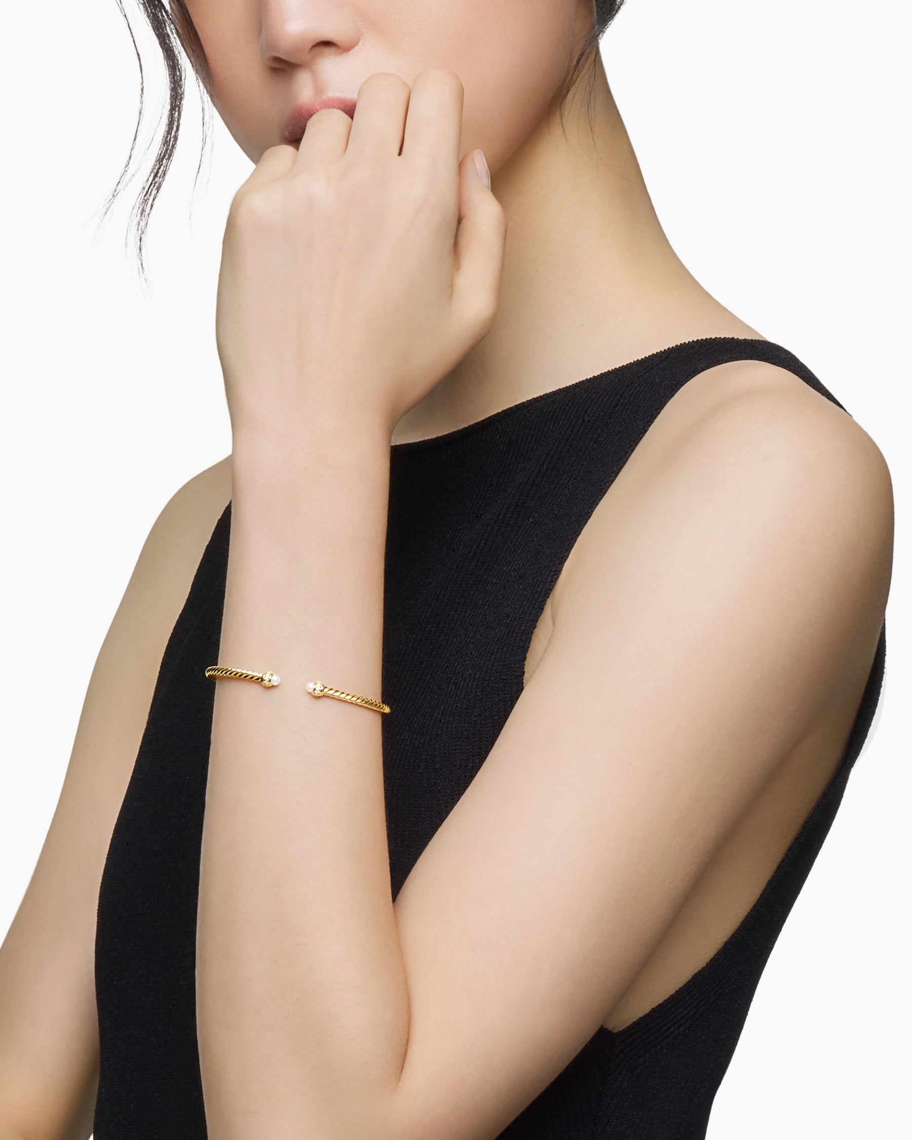 Alternative view of Classic Cablespira Bracelet in 18K Yellow Gold with Pearls and Diamonds, 3mm