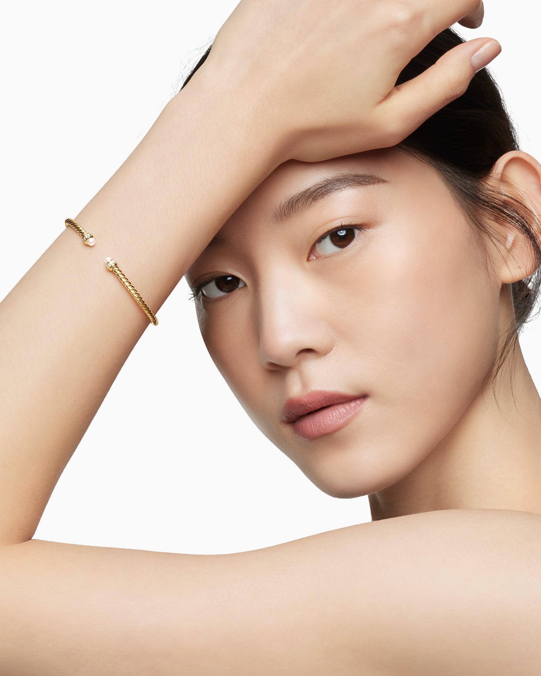 Classic Cablespira Bracelet in 18K Yellow Gold with Pearls and Diamonds, 3mm - Image 7
