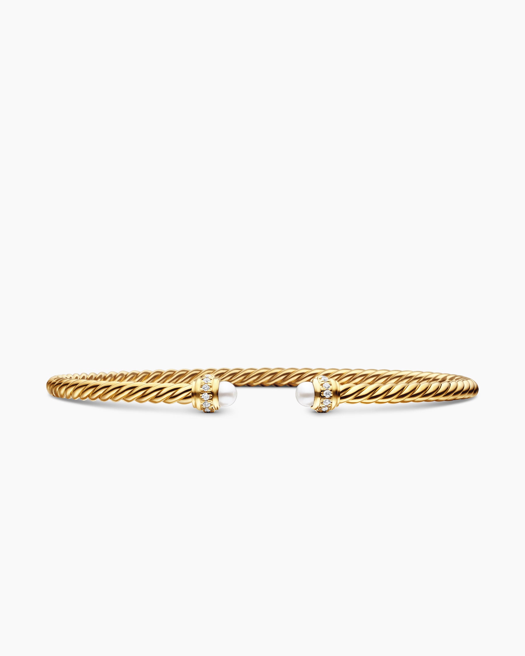 Classic Cablespira Bracelet in 18K Yellow Gold with Pearls and Diamonds, 3mm
