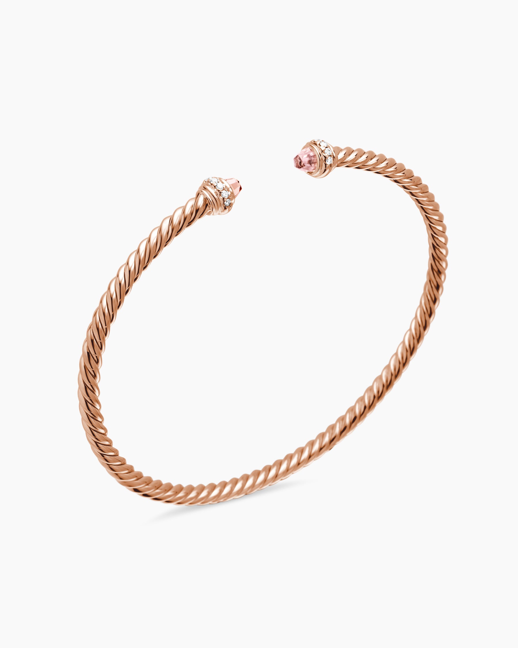 Classic Cablespira Bracelet in 18K Rose Gold with Morganite and Diamonds, 3mm - Image 3