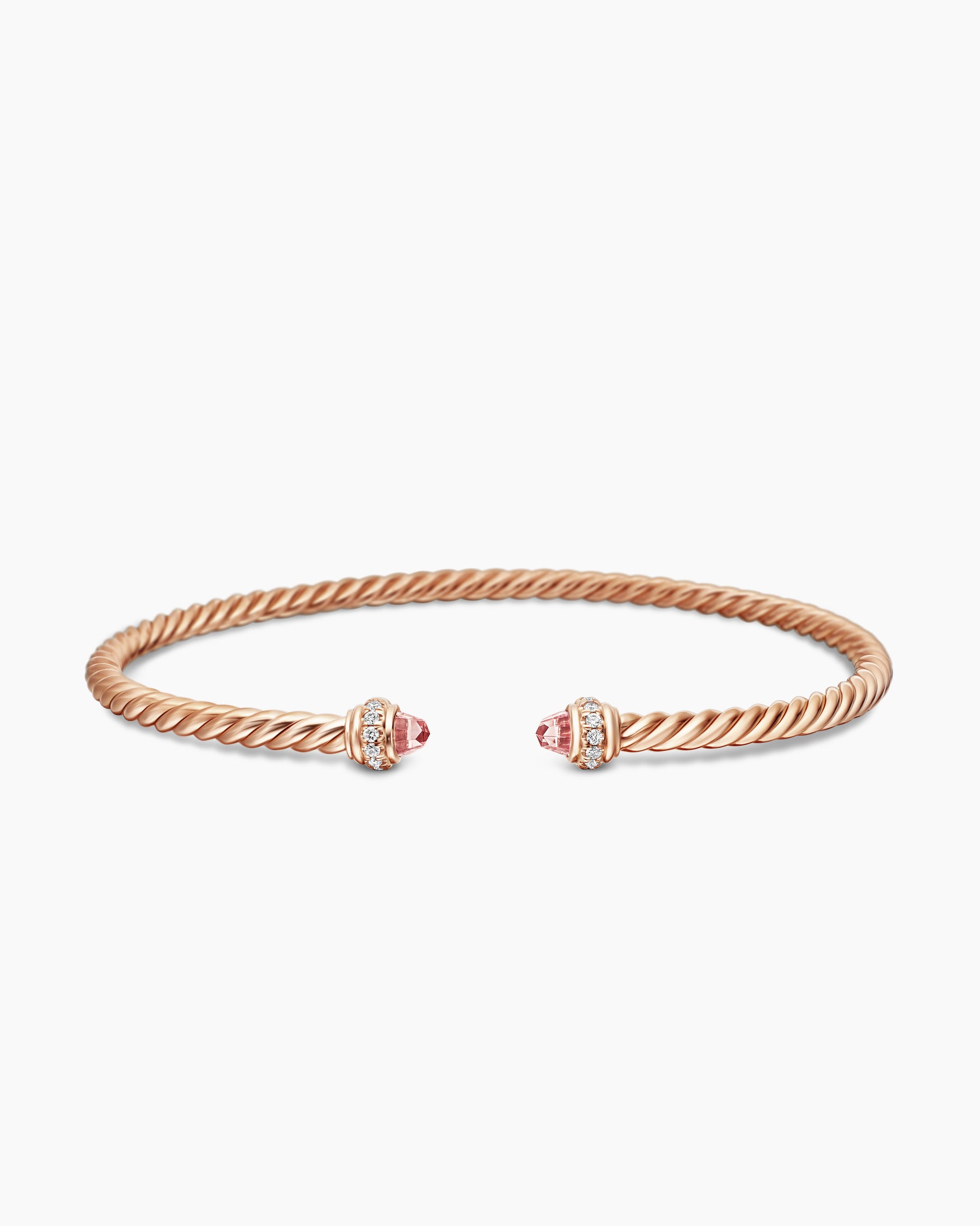 Classic Cablespira Bracelet in 18K Rose Gold with Morganite and Diamonds, 3mm - Image 4