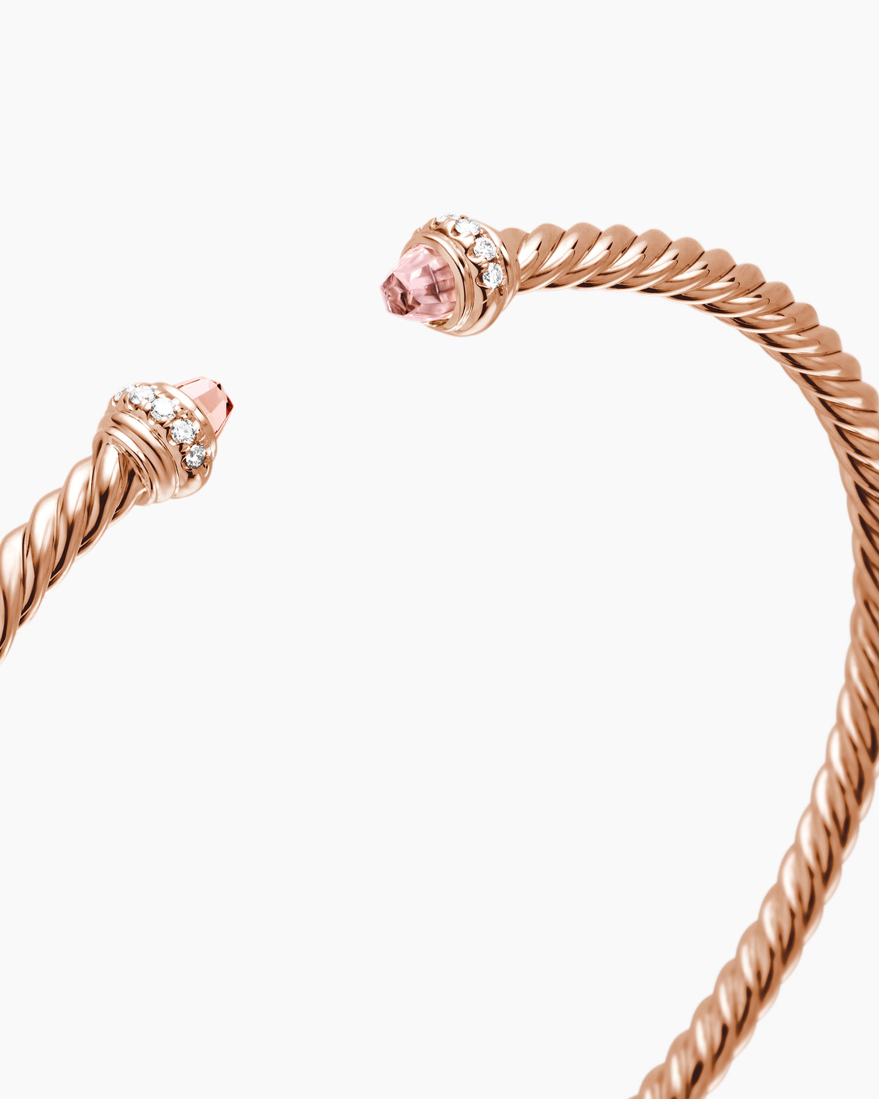 Classic Cablespira Bracelet in 18K Rose Gold with Morganite and Diamonds, 3mm - Image 5