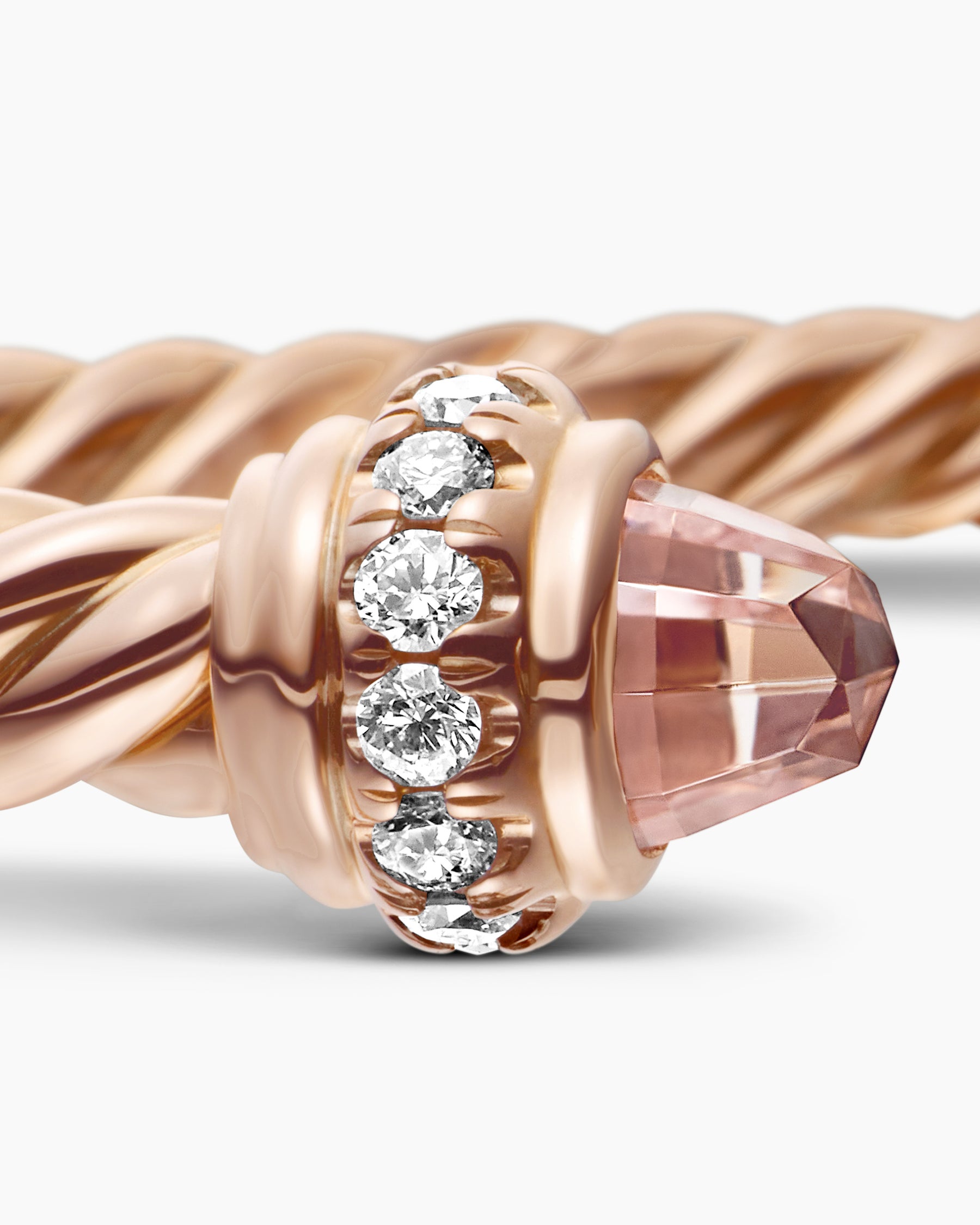 Classic Cablespira Bracelet in 18K Rose Gold with Morganite and Diamonds, 3mm - Image 6